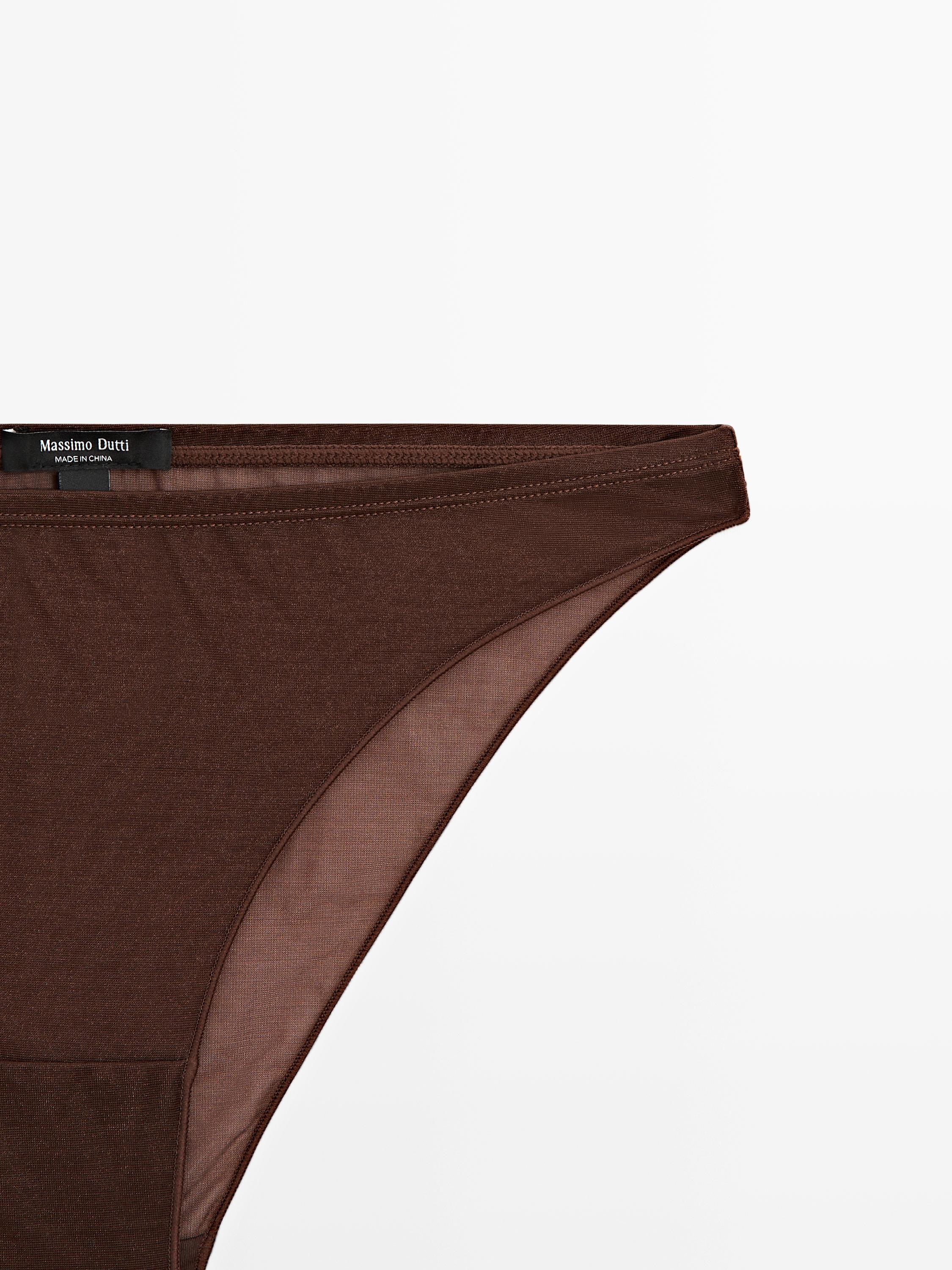 Semi-sheer briefs with metallic detail — BROWN