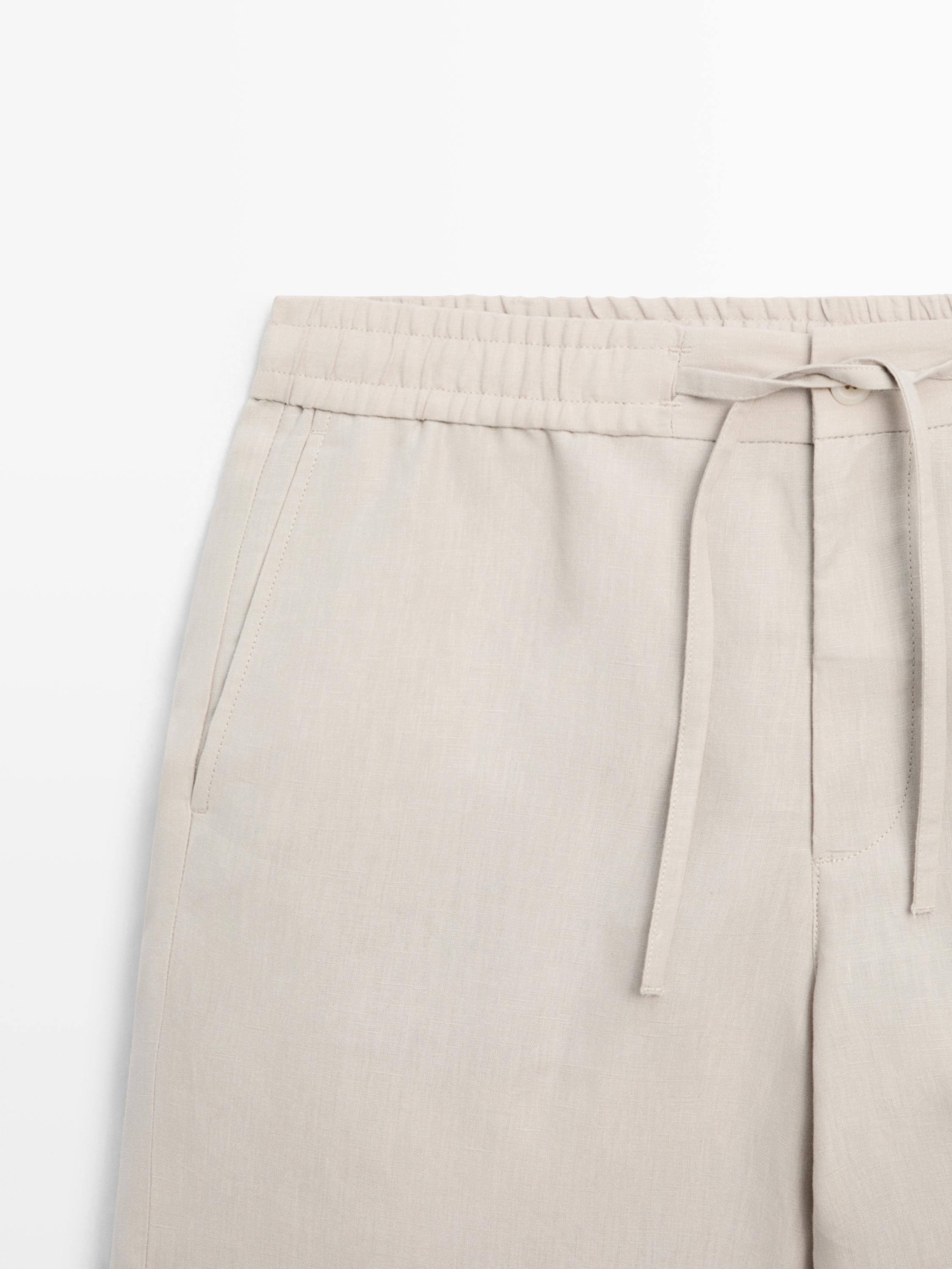 100% linen short Bermuda shorts — SAND