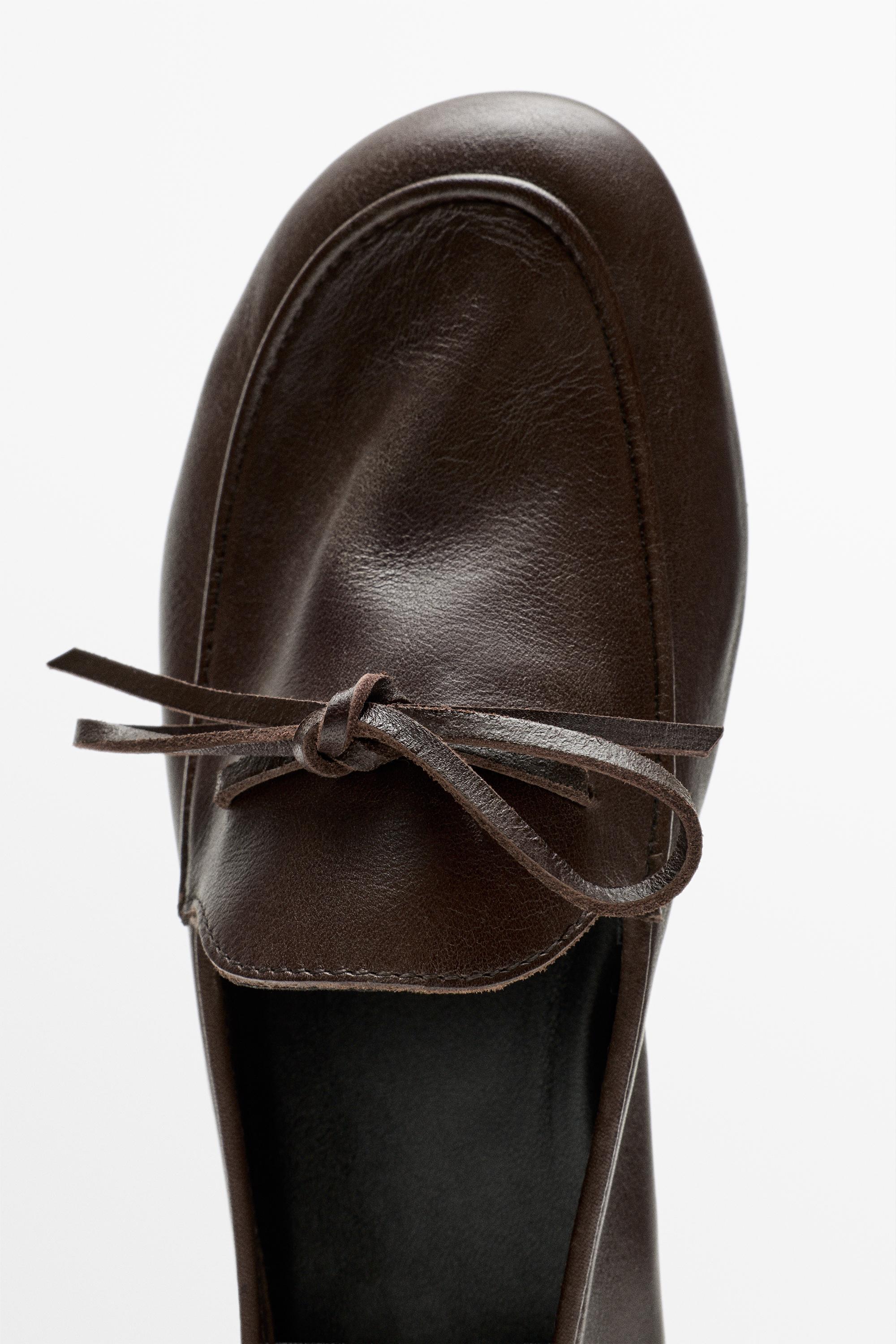Soft leather bow loafer — BROWN
