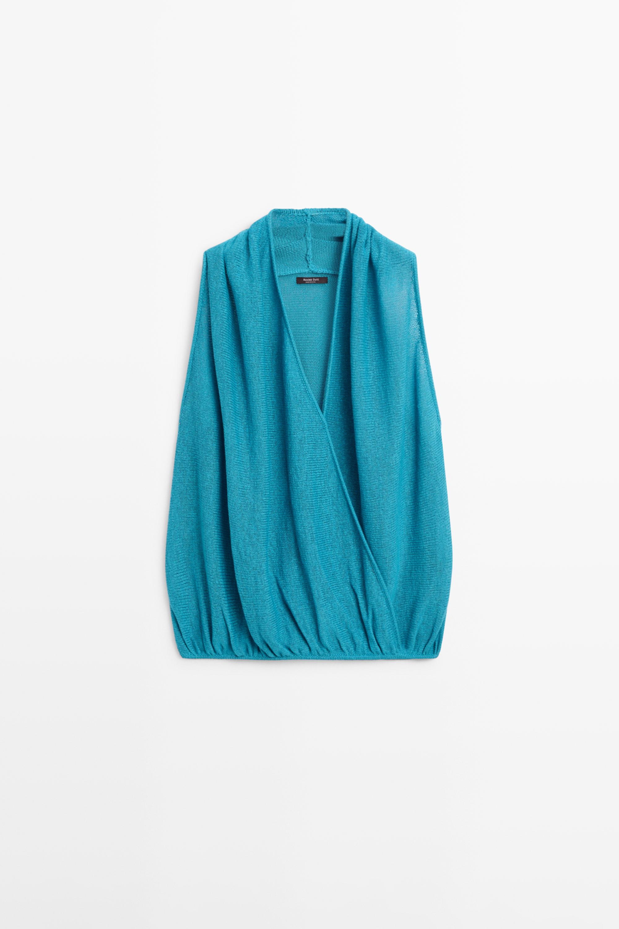 Linen blend crossover top — TURQUOISE