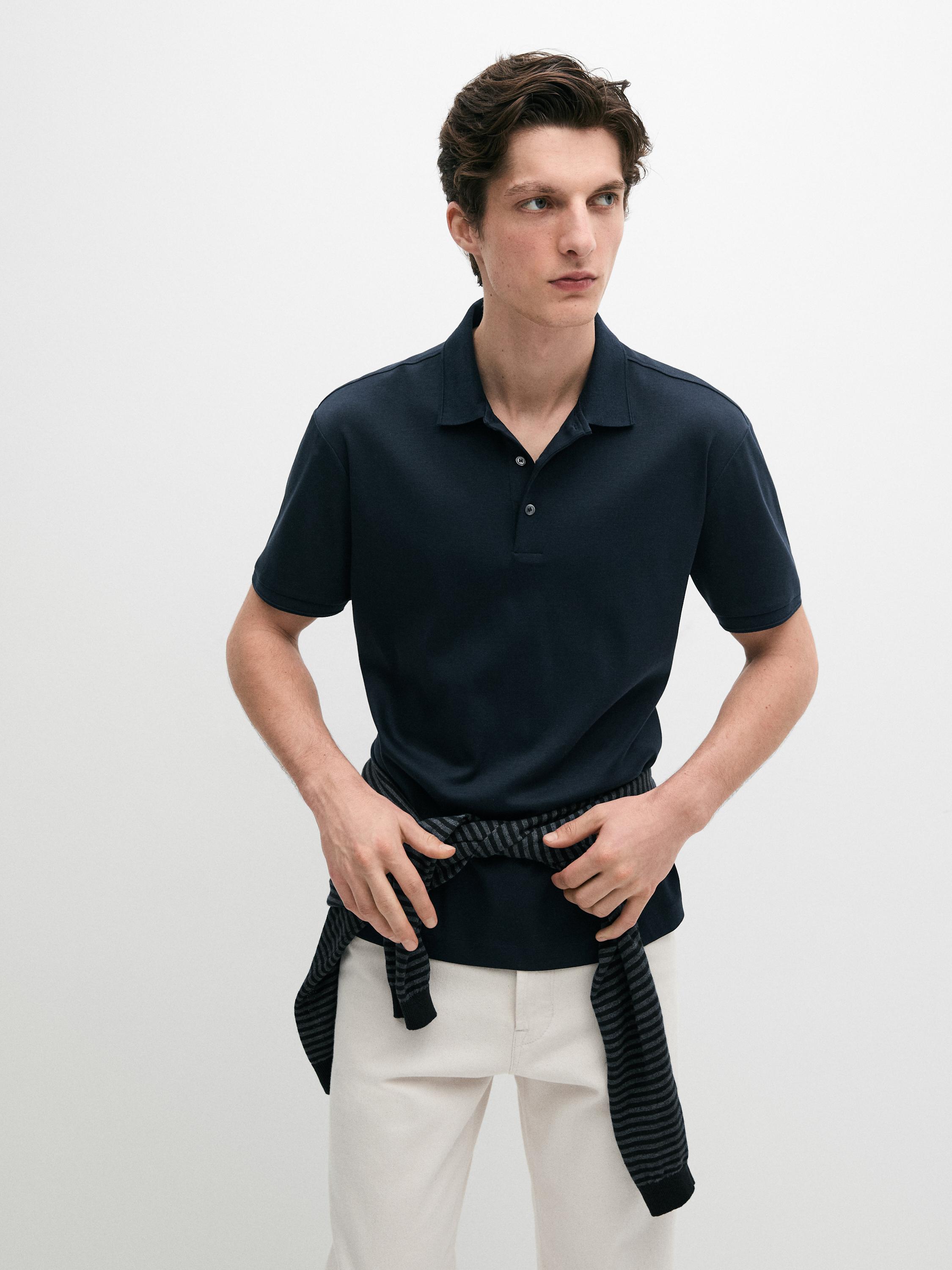 Short sleeve cotton polo shirt — NAVY BLUE