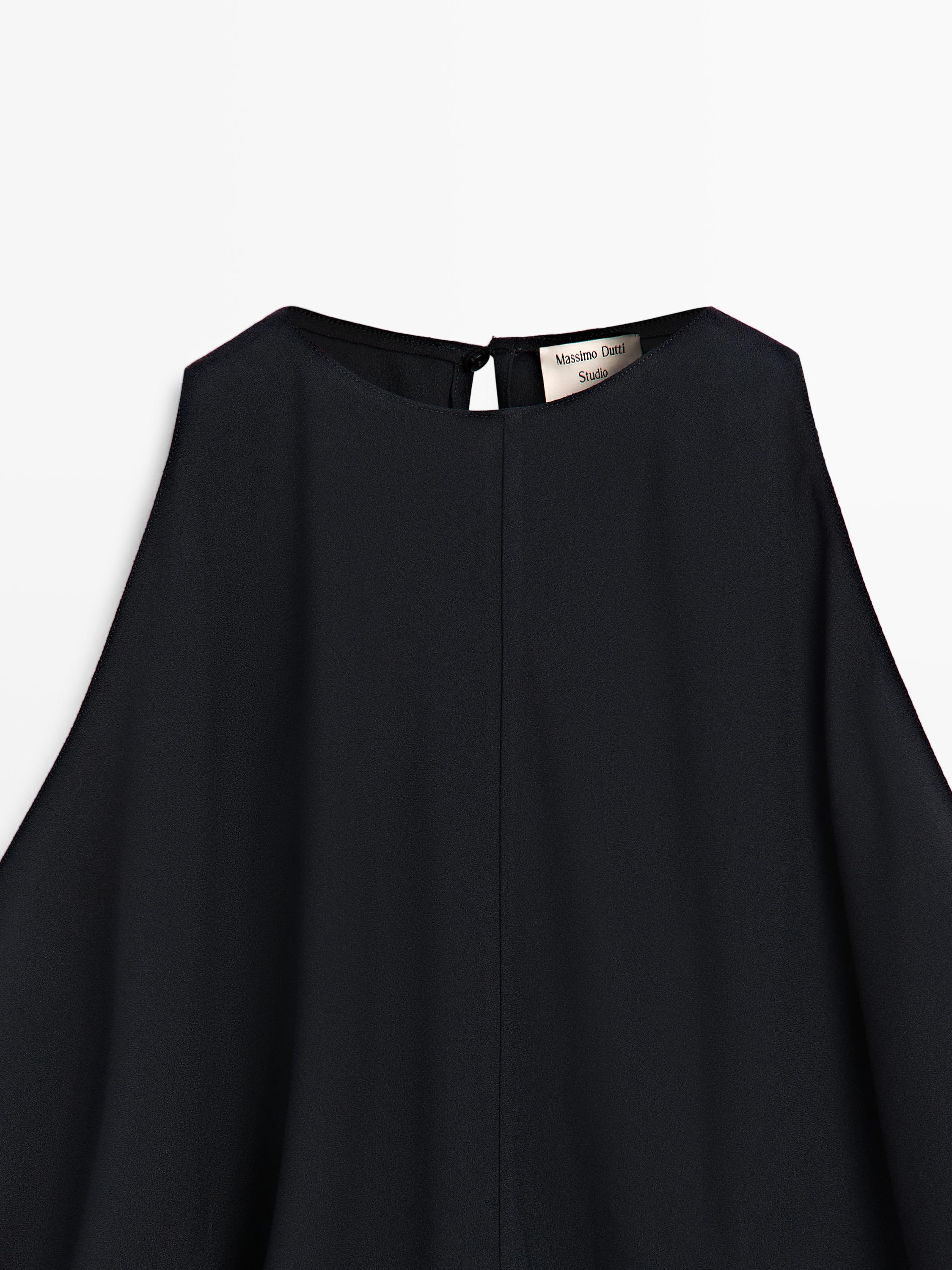 Top with draped detail and low-cut back - STUDIO — NAVY BLUE