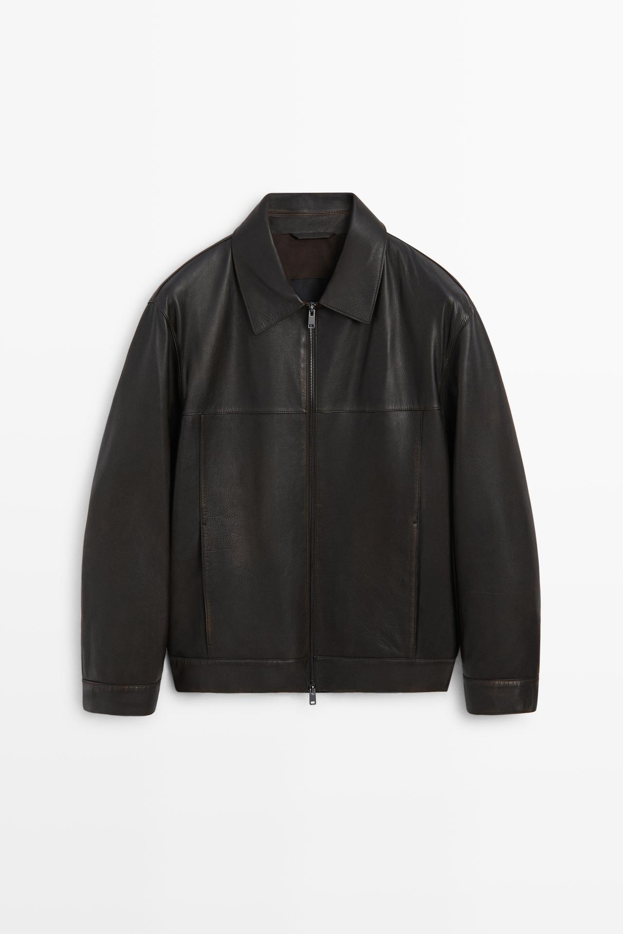 Jacket with Nappa Leather Collar Detail — BROWN