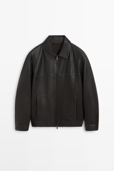 Jacket with Nappa Leather Collar Detail — BROWN 2