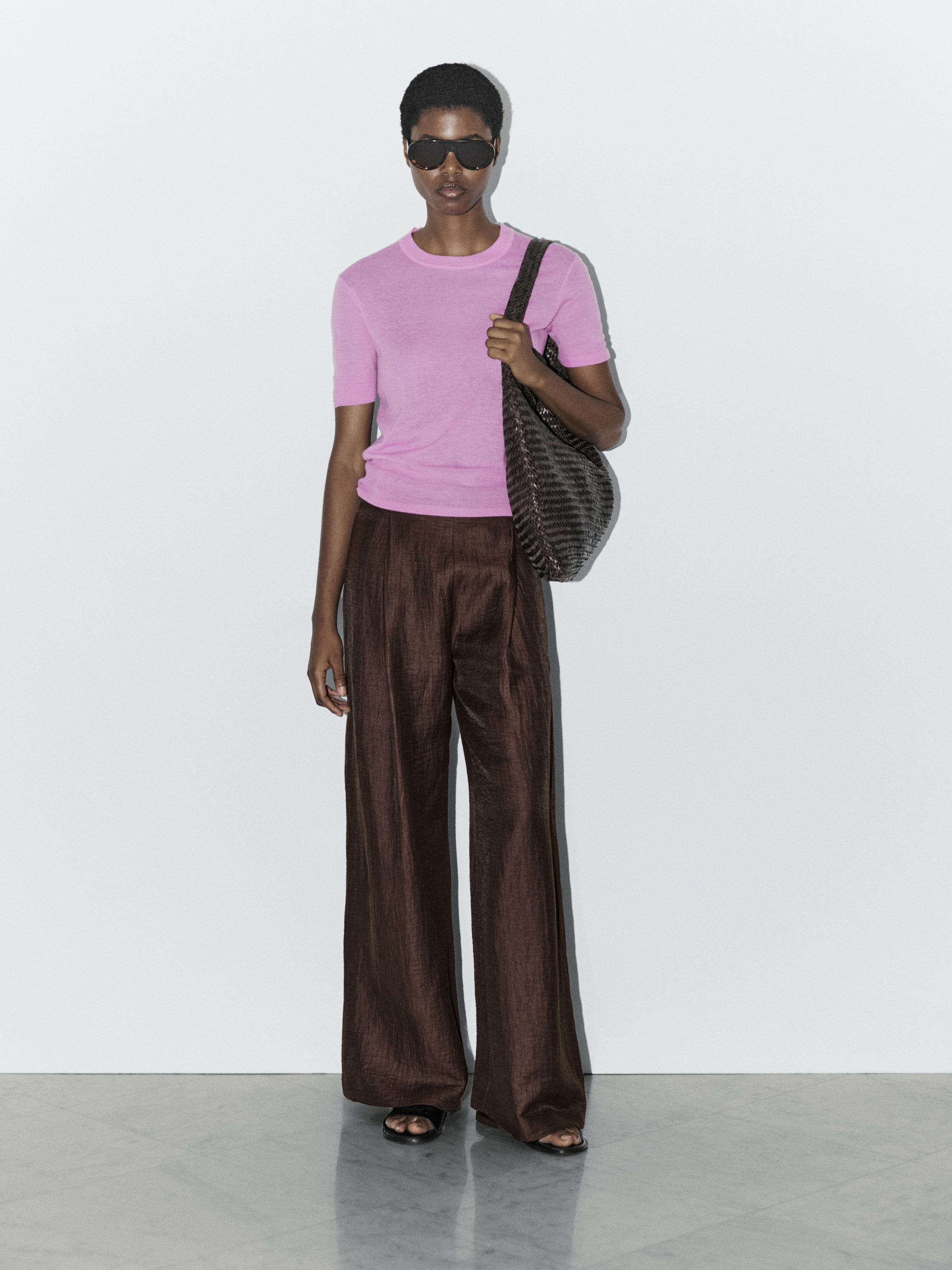 Wide-leg linen blend trousers