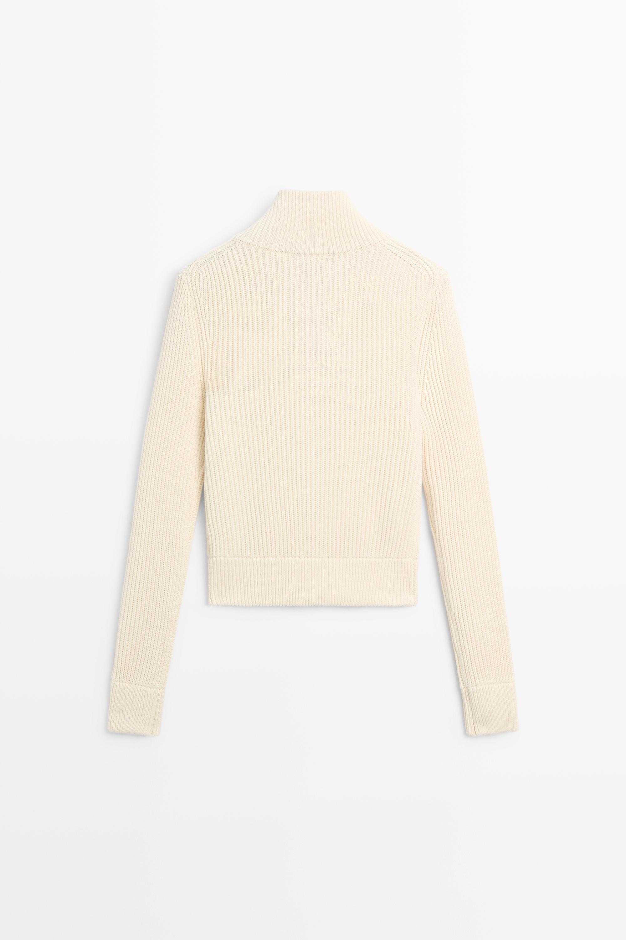 100% cotton purl knit cardigan — CREAM