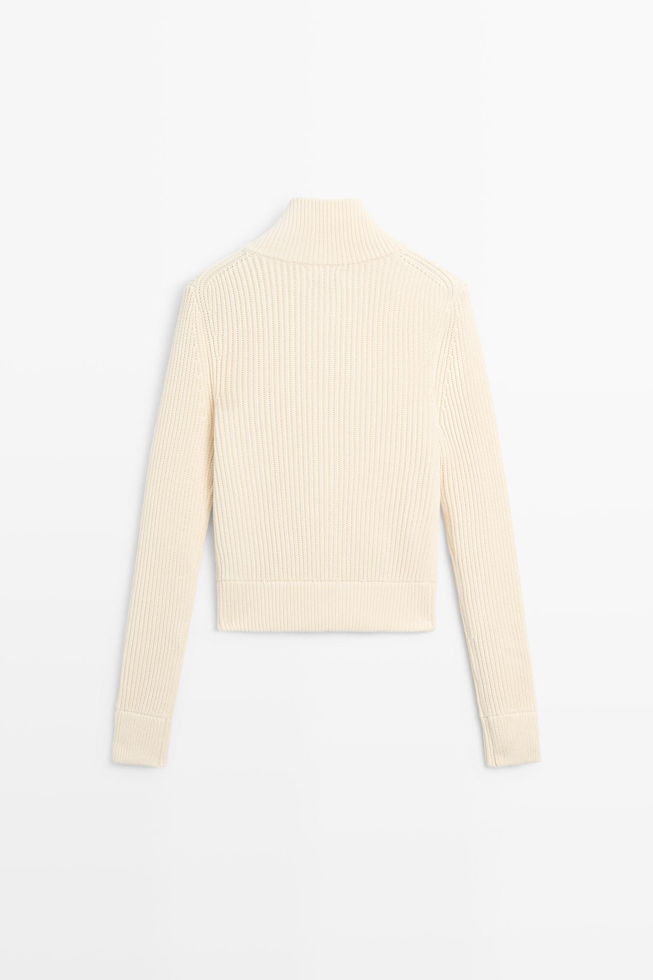 100% cotton purl knit cardigan — CREAM
