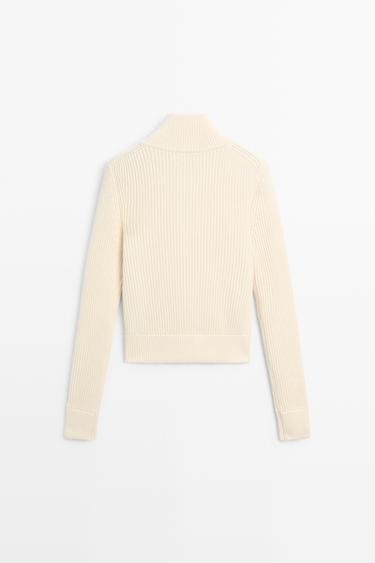100% cotton purl knit cardigan — CREAM 6
