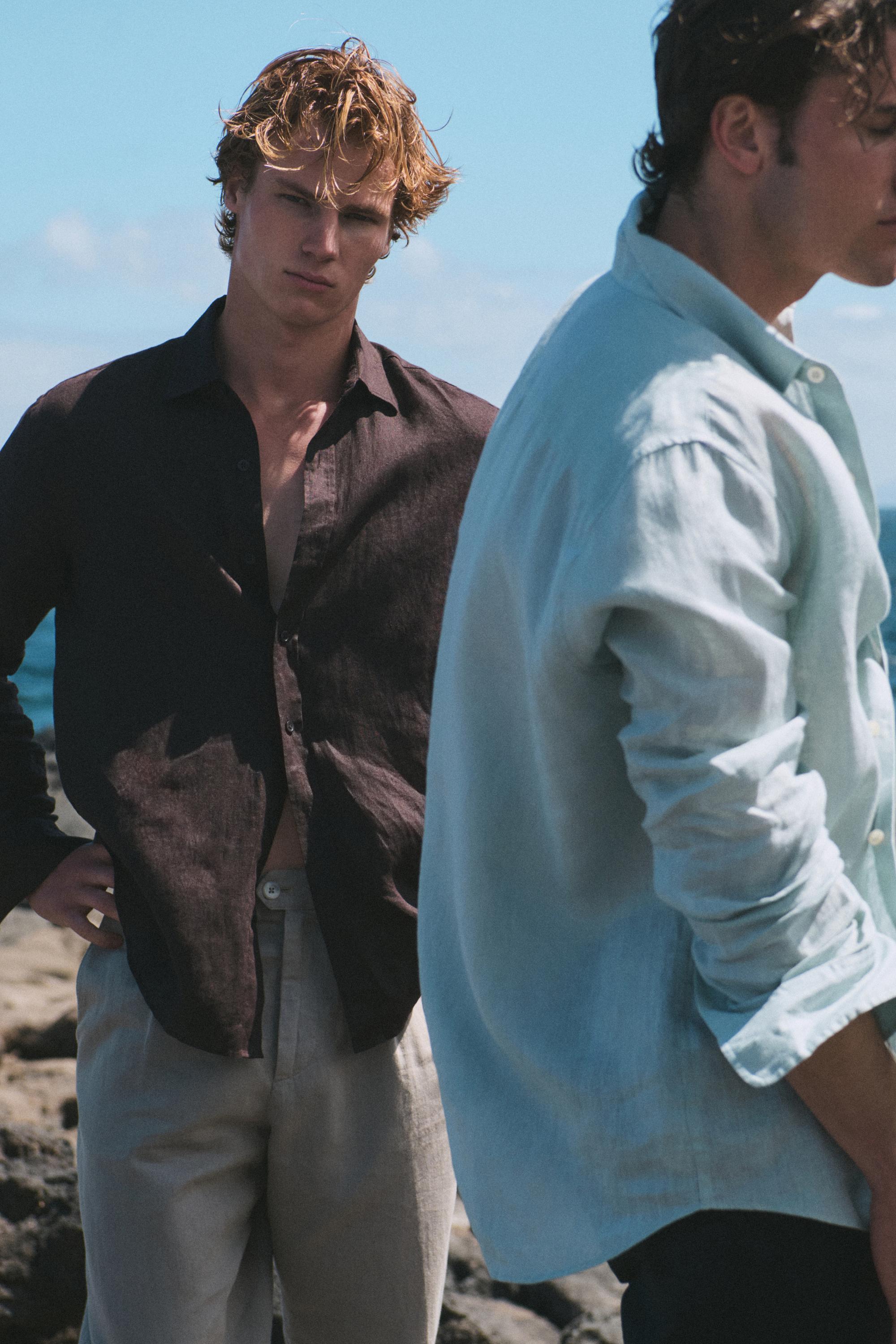 100% linen slim fit shirt — BURGUNDY