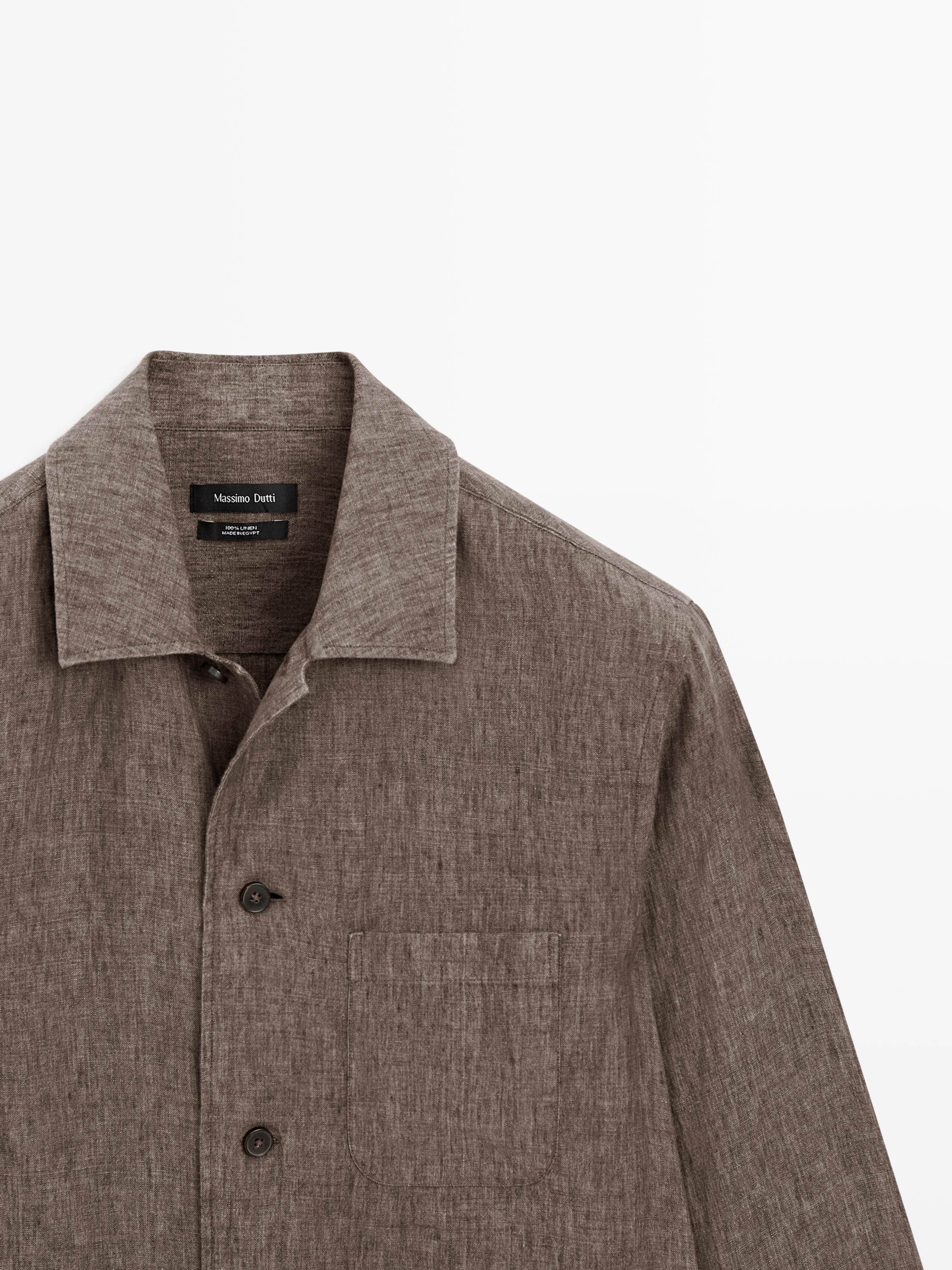 Faded linen overshirt with pocket details — BROWN