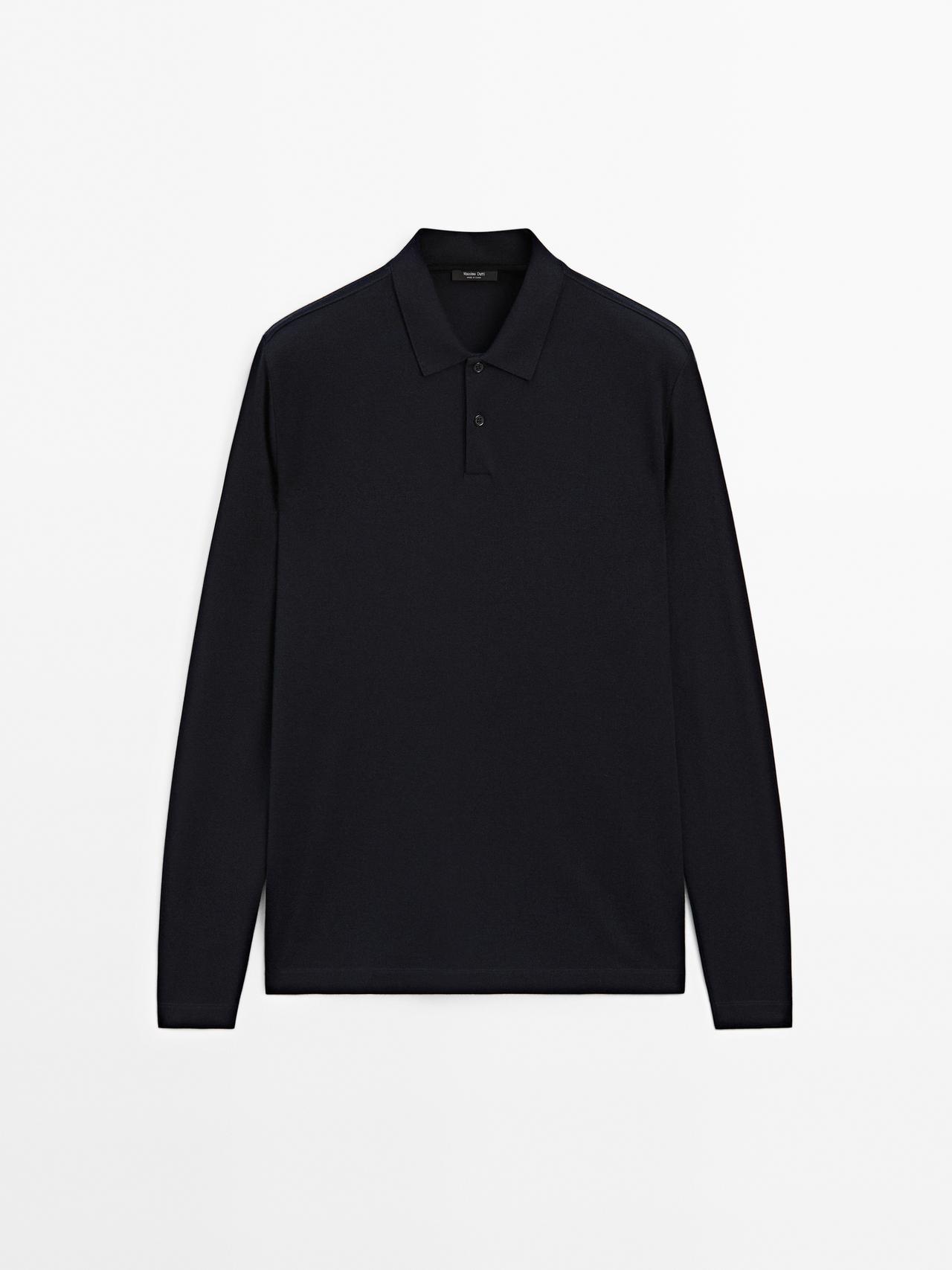 Massimo Dutti - Heren - Piqué Polo Van Gemerceriseerde Katoen Met Lange Mouw - Marineblauw - S