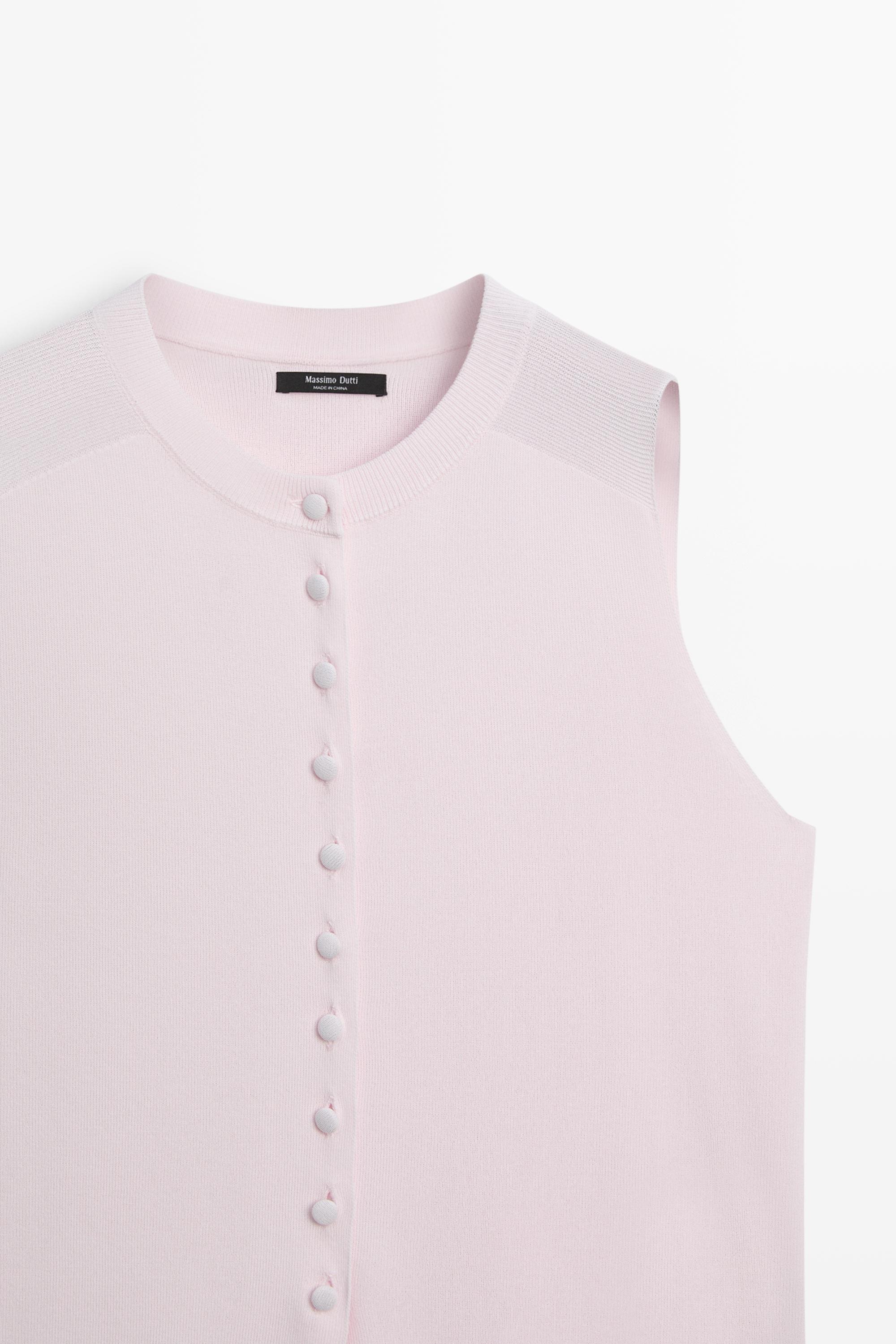 Fine-knit vest with covered buttons — PINK