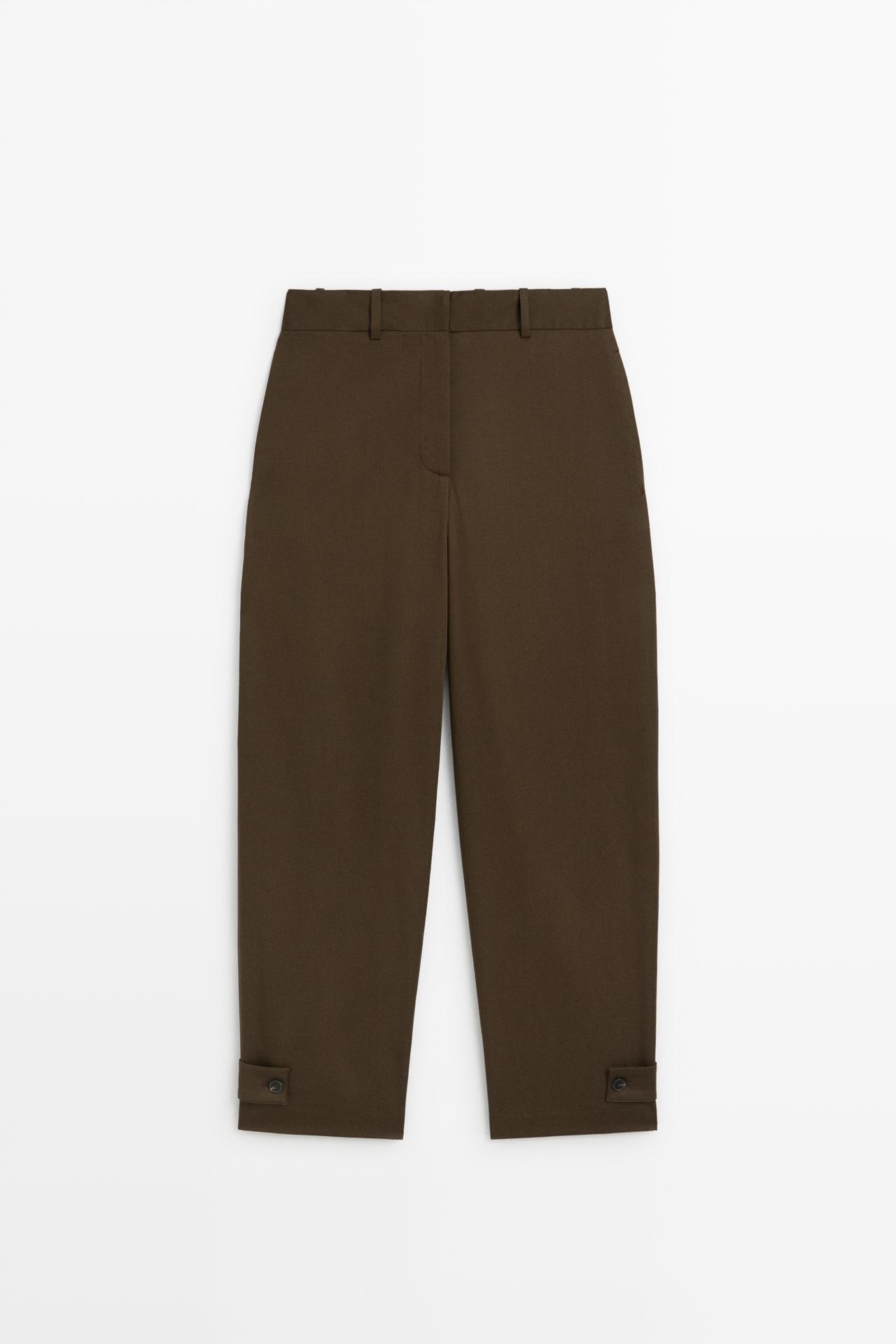 Pants with button-tab hem detail — MOLE BROWN