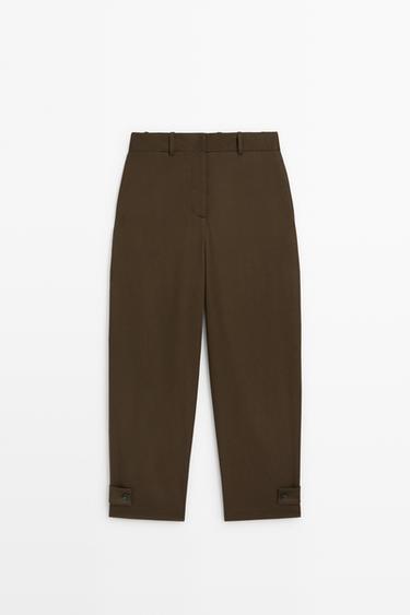 Pants with button-tab hem detail — MOLE BROWN 2