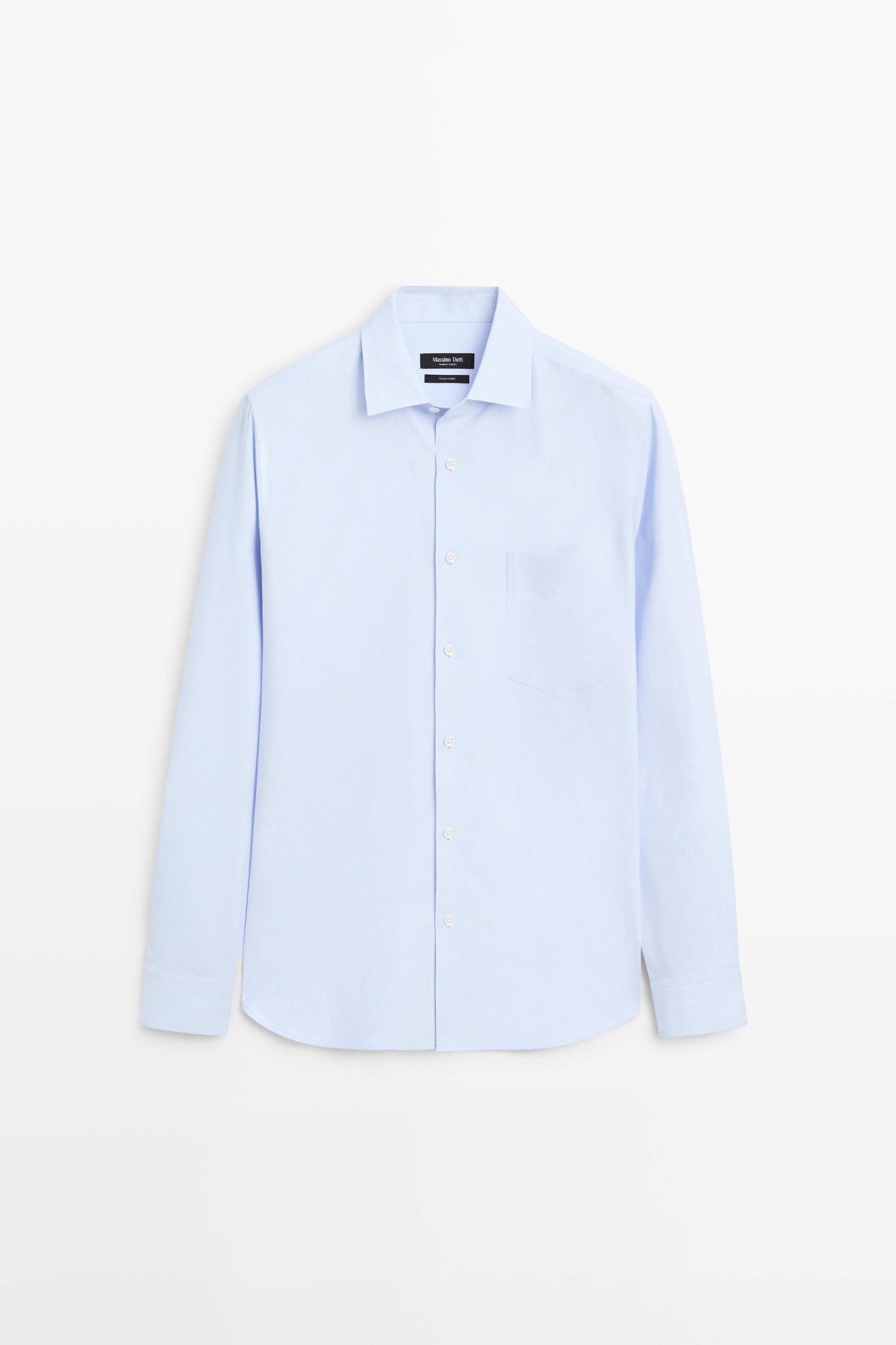 Slim fit cotton blend shirt — Sky blue