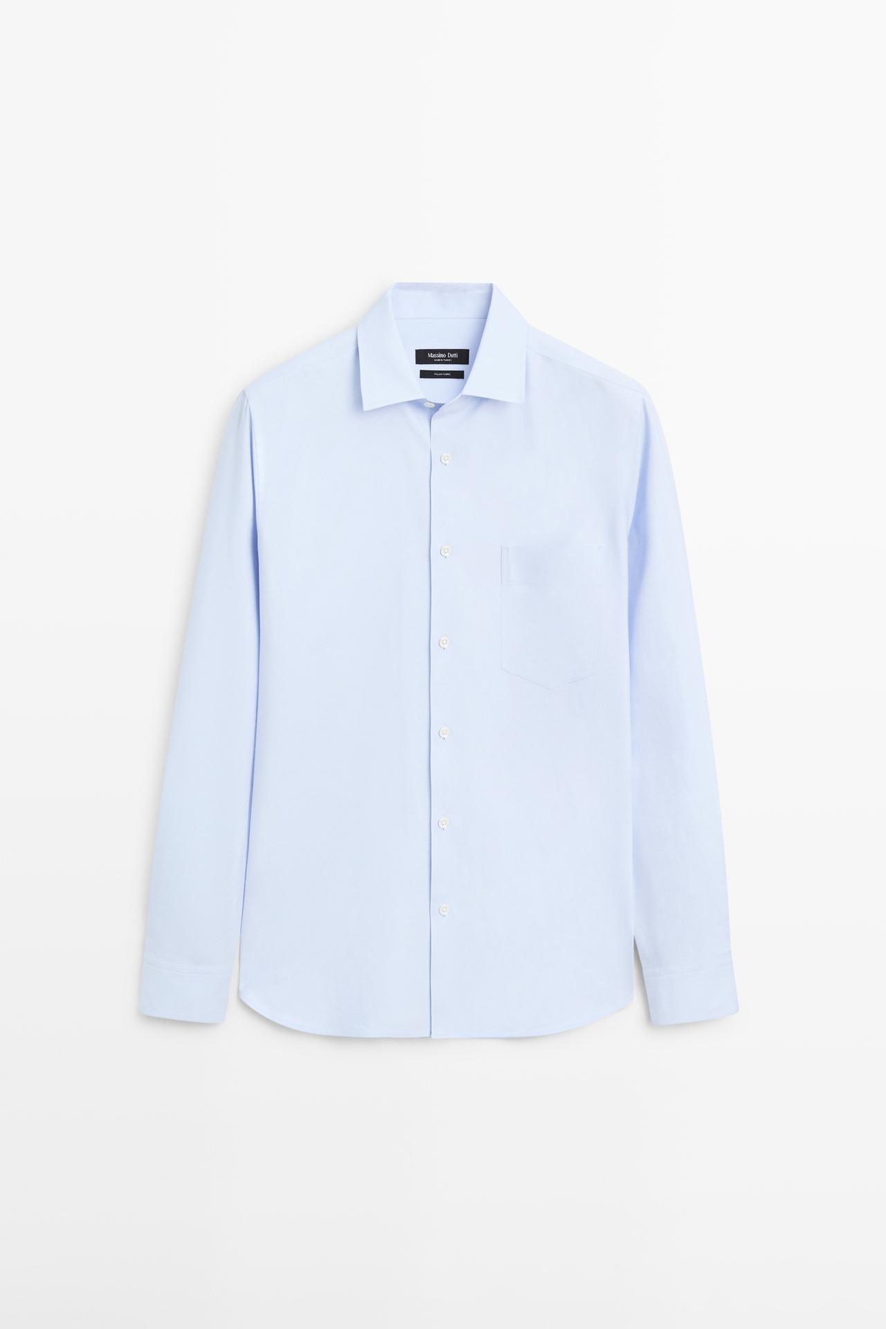 Camisa Slim Fit Con Algodón - Azul Celeste - M - Massimo Dutti - Hombre