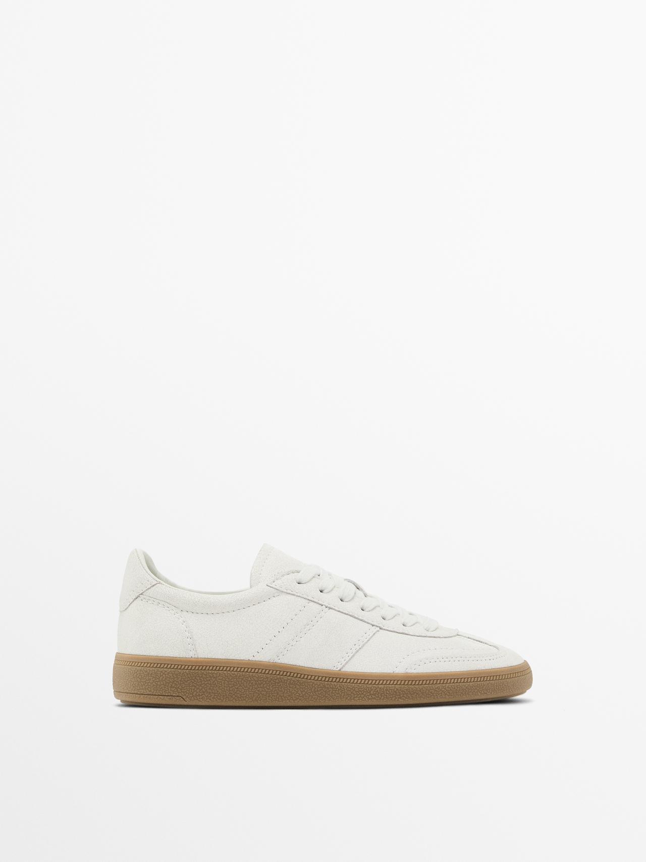 Massimo Dutti - Dame - Sneakers I Krakeleret Skind - Hvid - 36