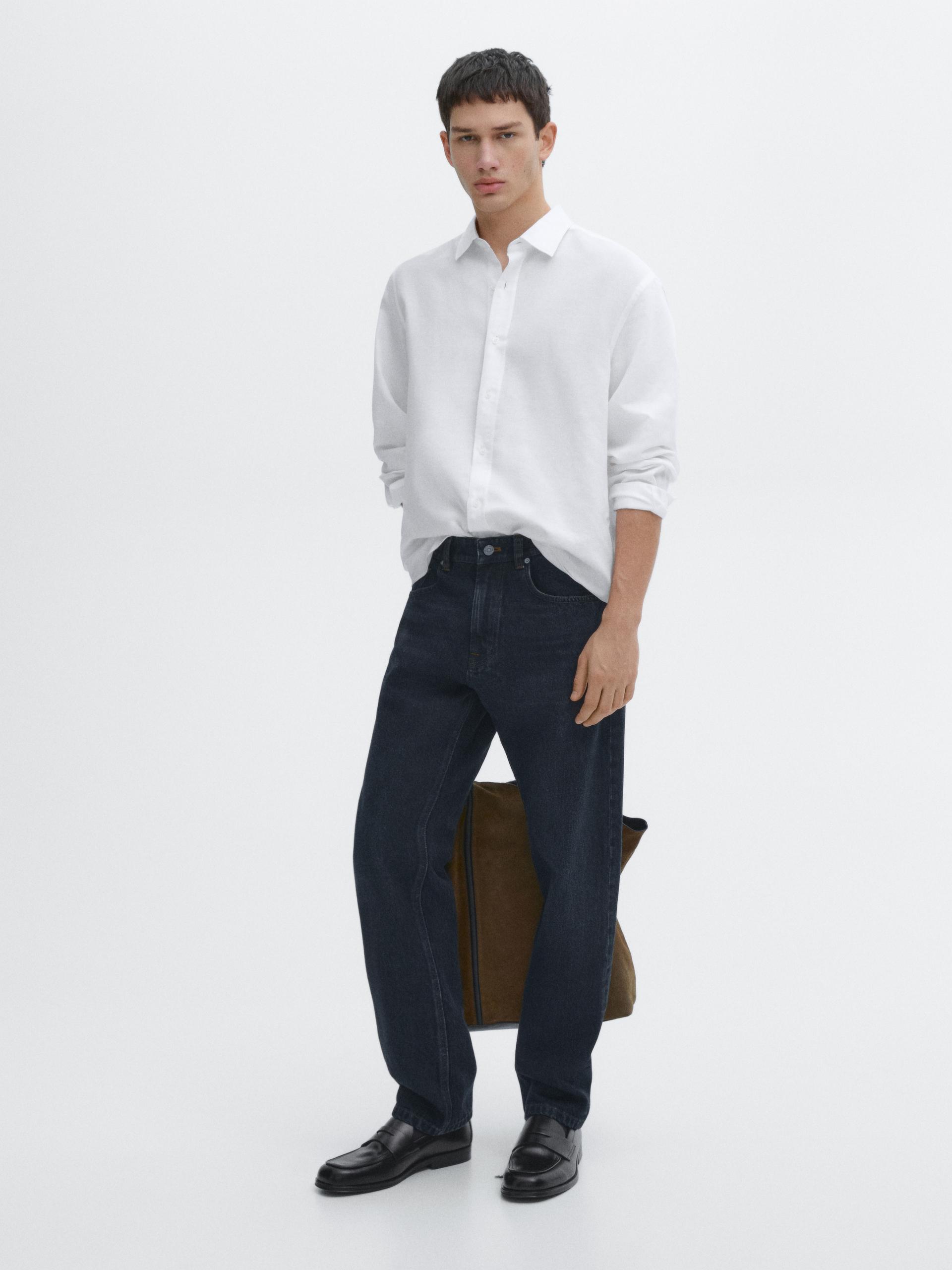 Camicia Regular Fit In Misto Cotone - Bianco - S - Massimo Dutti - Maschile