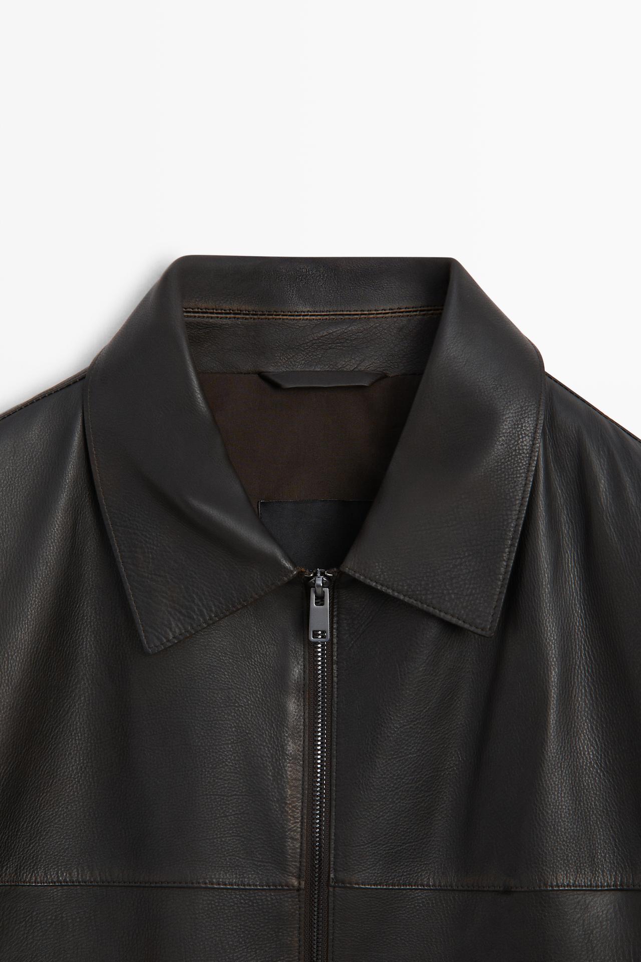 Jacket with Nappa Leather Collar Detail — BROWN