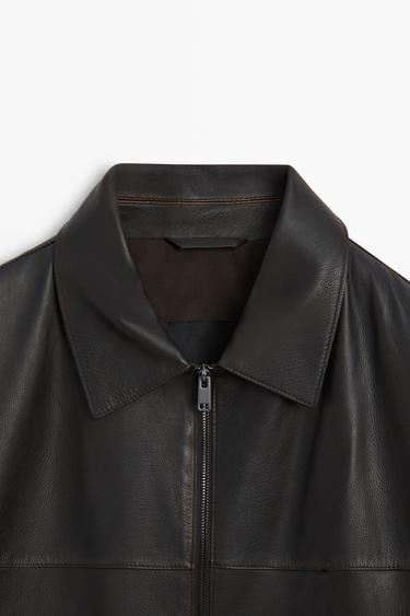 Jacket with Nappa Leather Collar Detail — BROWN 9