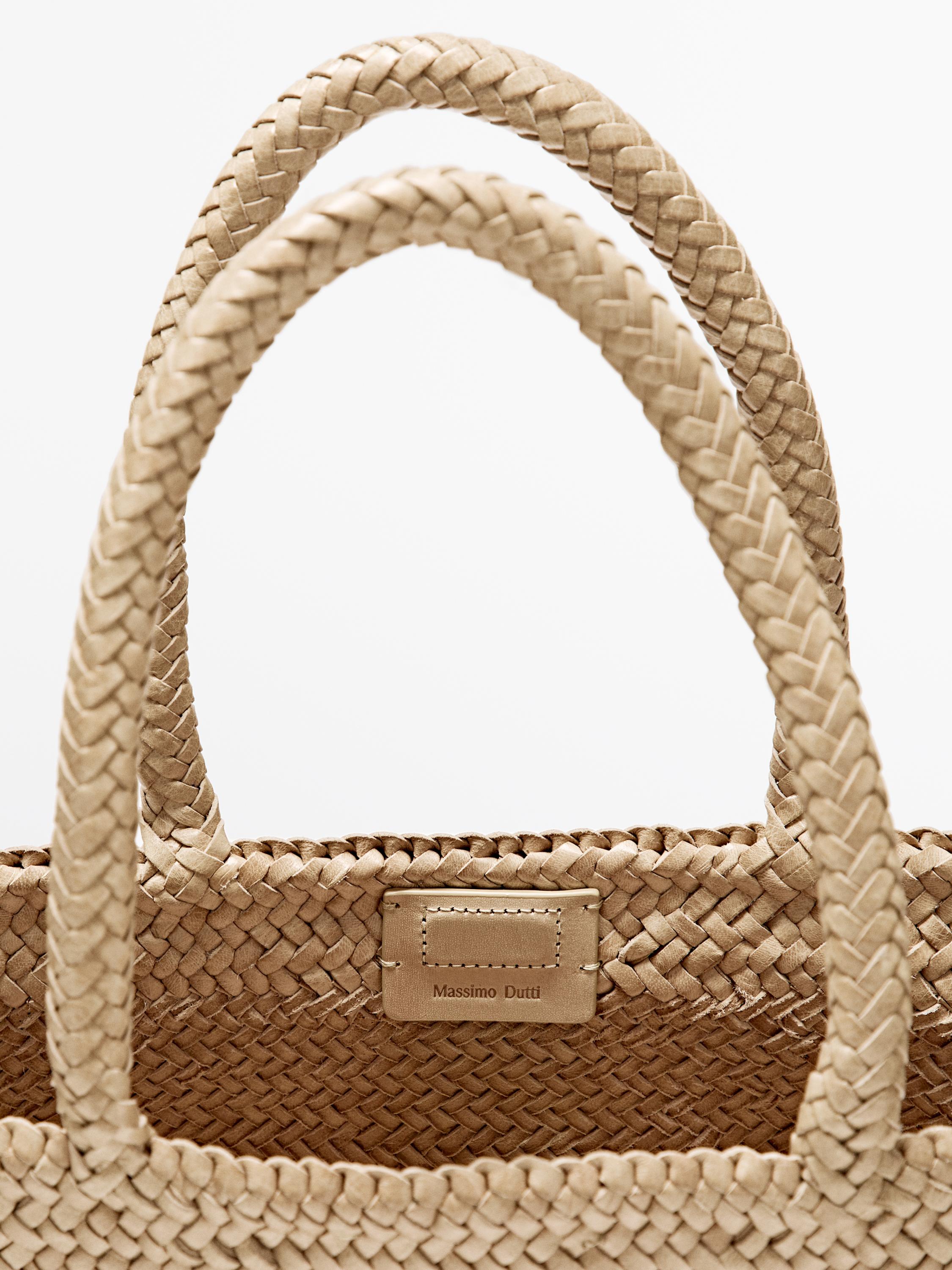Medium braided nappa leather tote bag — CREAM