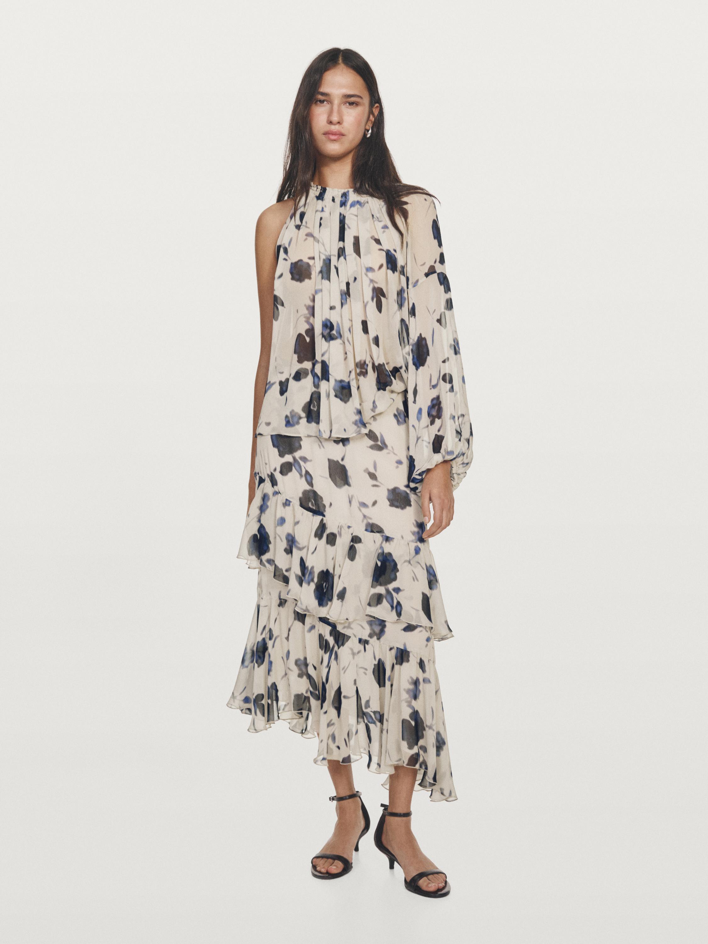 Jupe midi à volants et imprimé floral