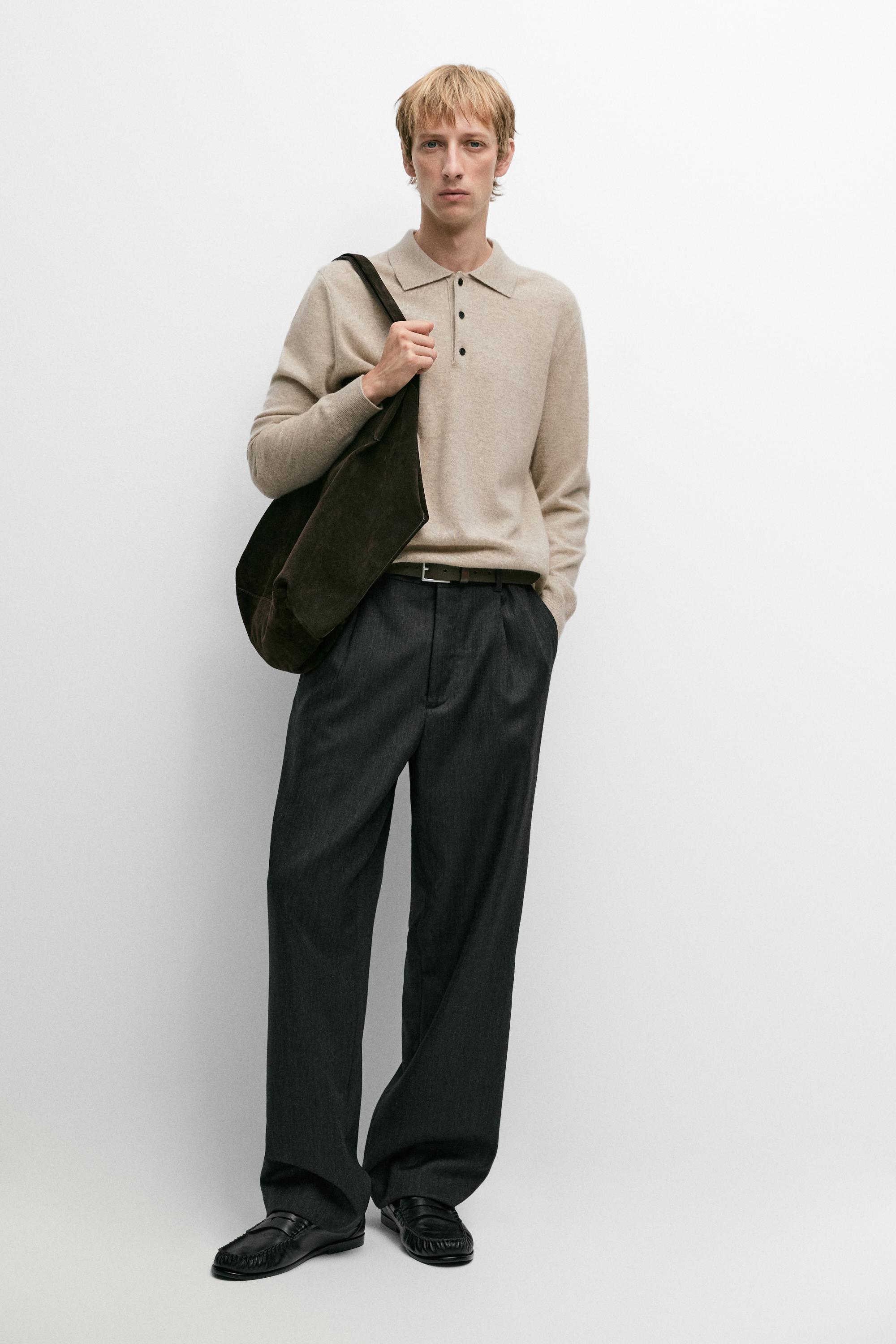 Relaxed fit wool pants with marled finish