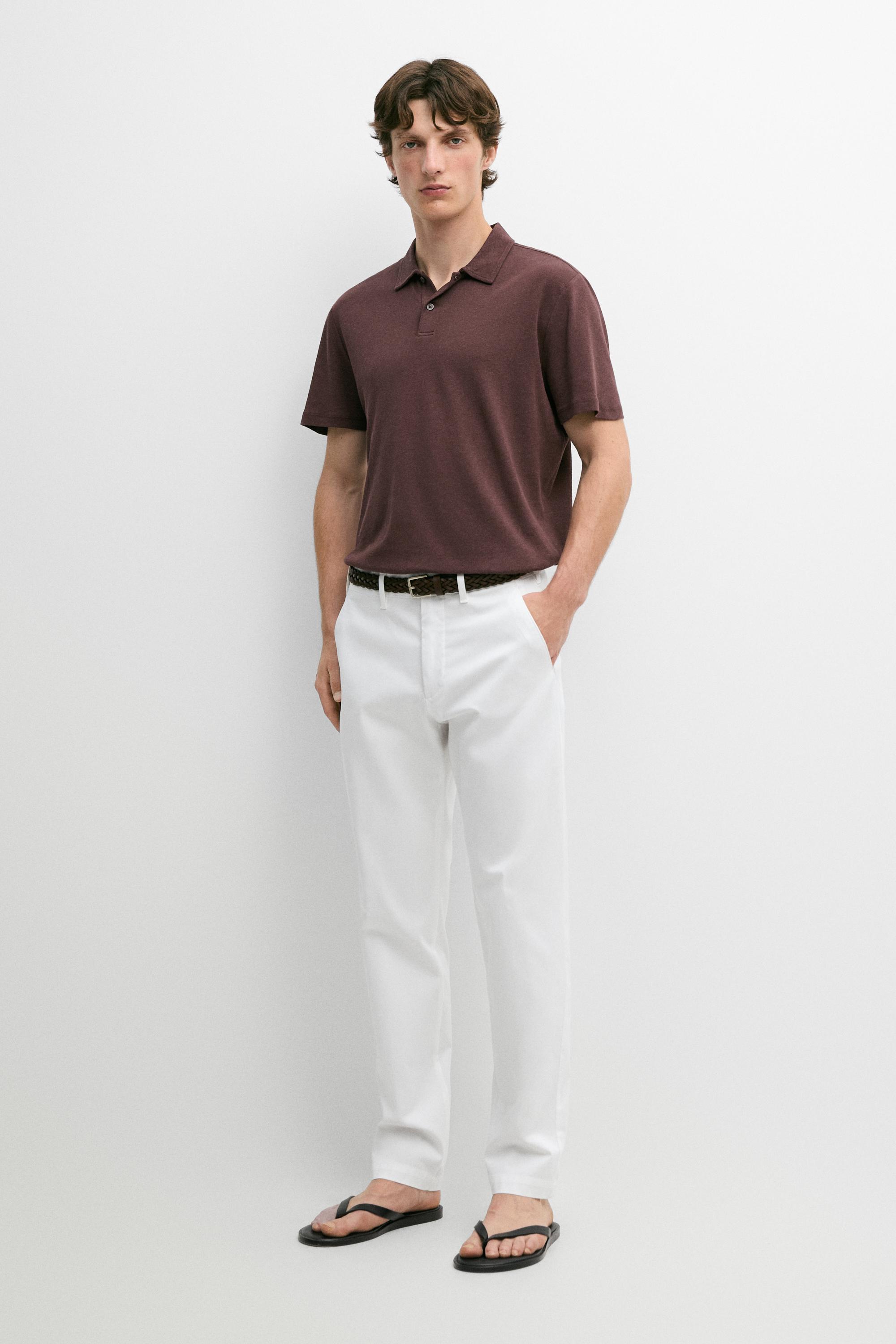 Cotton blend slim fit pants — Off white
