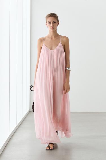 Flowing pleated spaghetti strap dress — PALE PINK 1