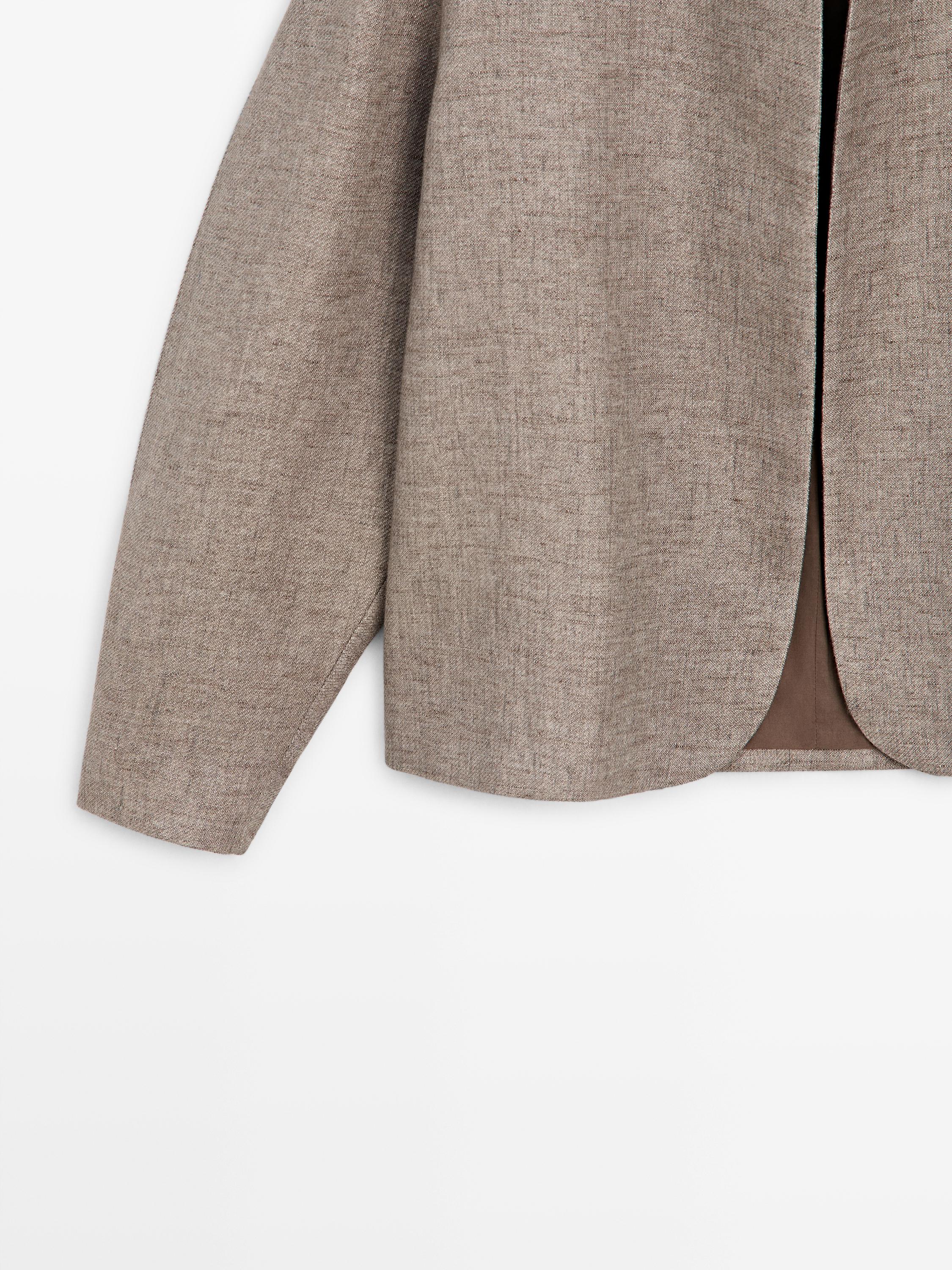 Short linen blend jacket — MOLE BROWN