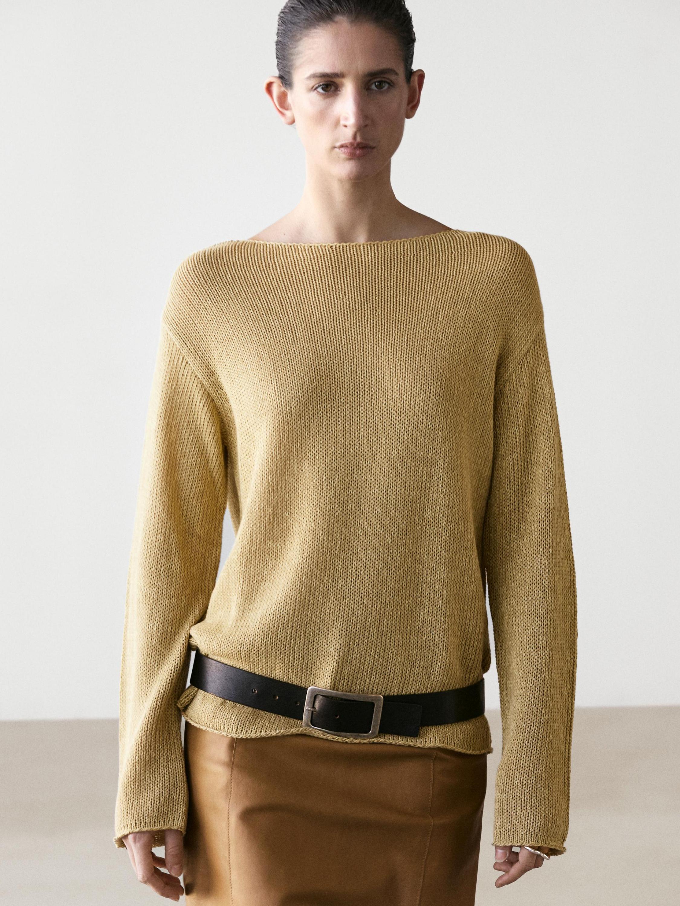 Cotton blend cutwork sweater — LIME