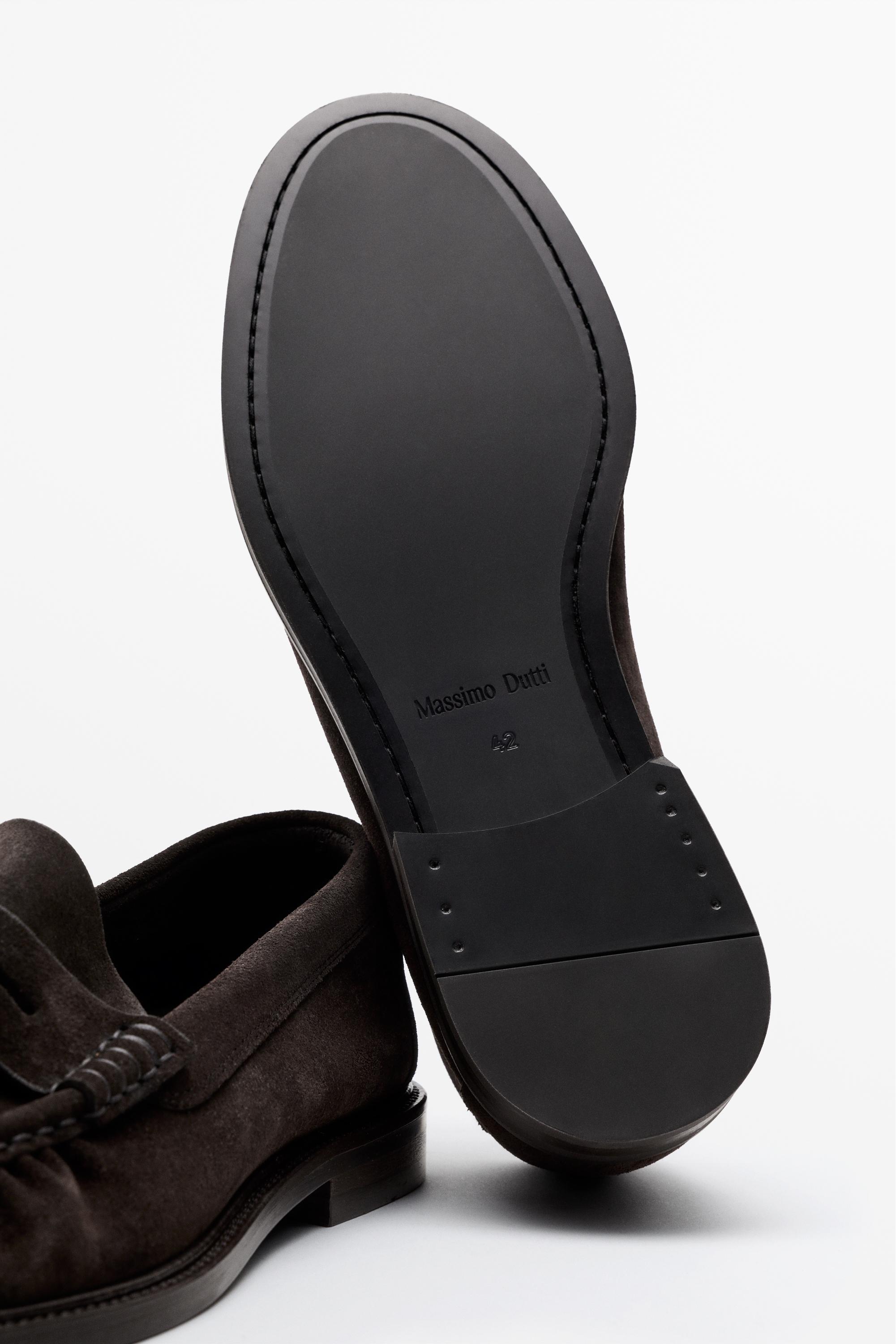 Shirred split suede leather loafer — BROWN