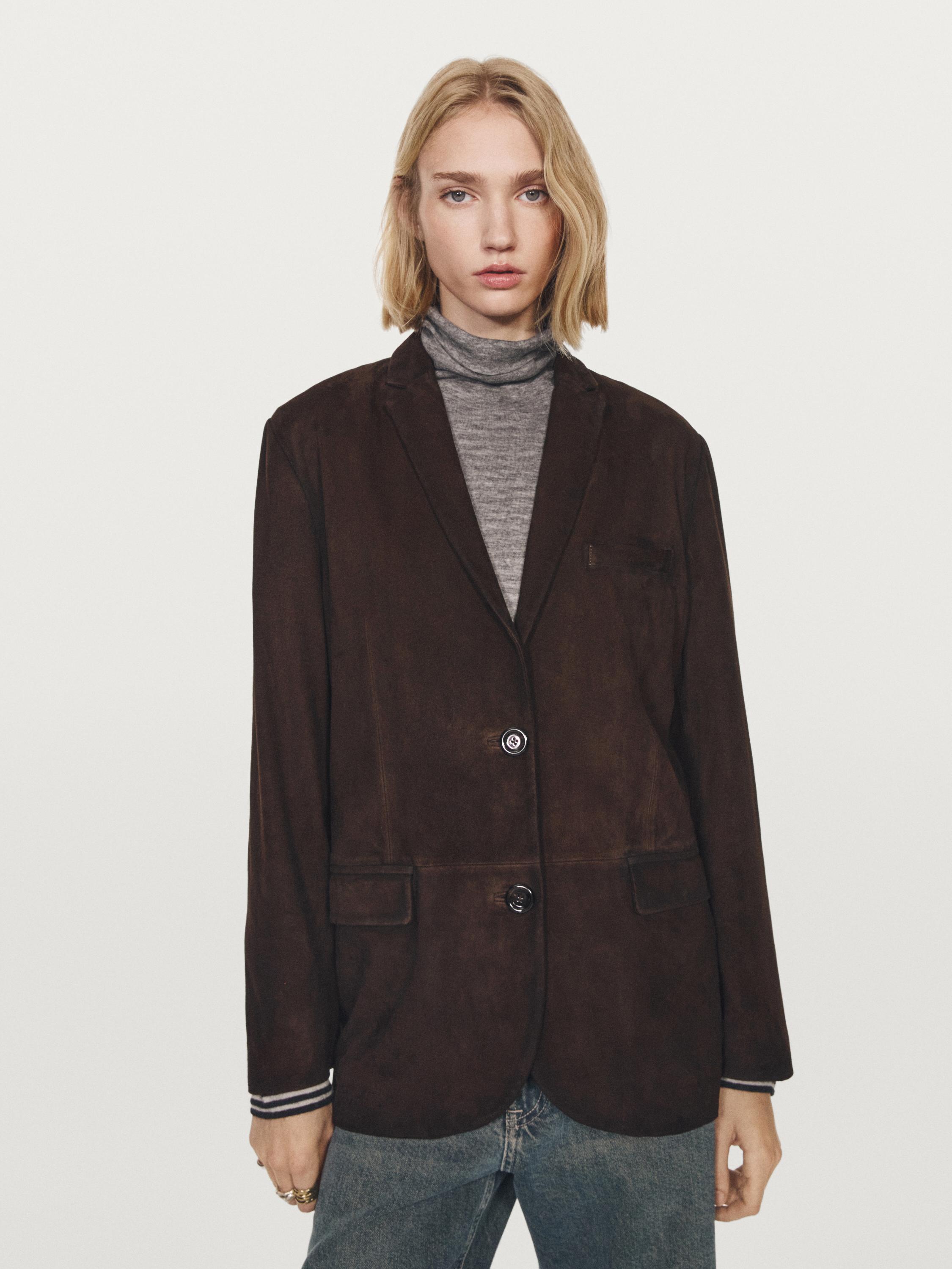 Suede leather blazer BROWN - Main Image