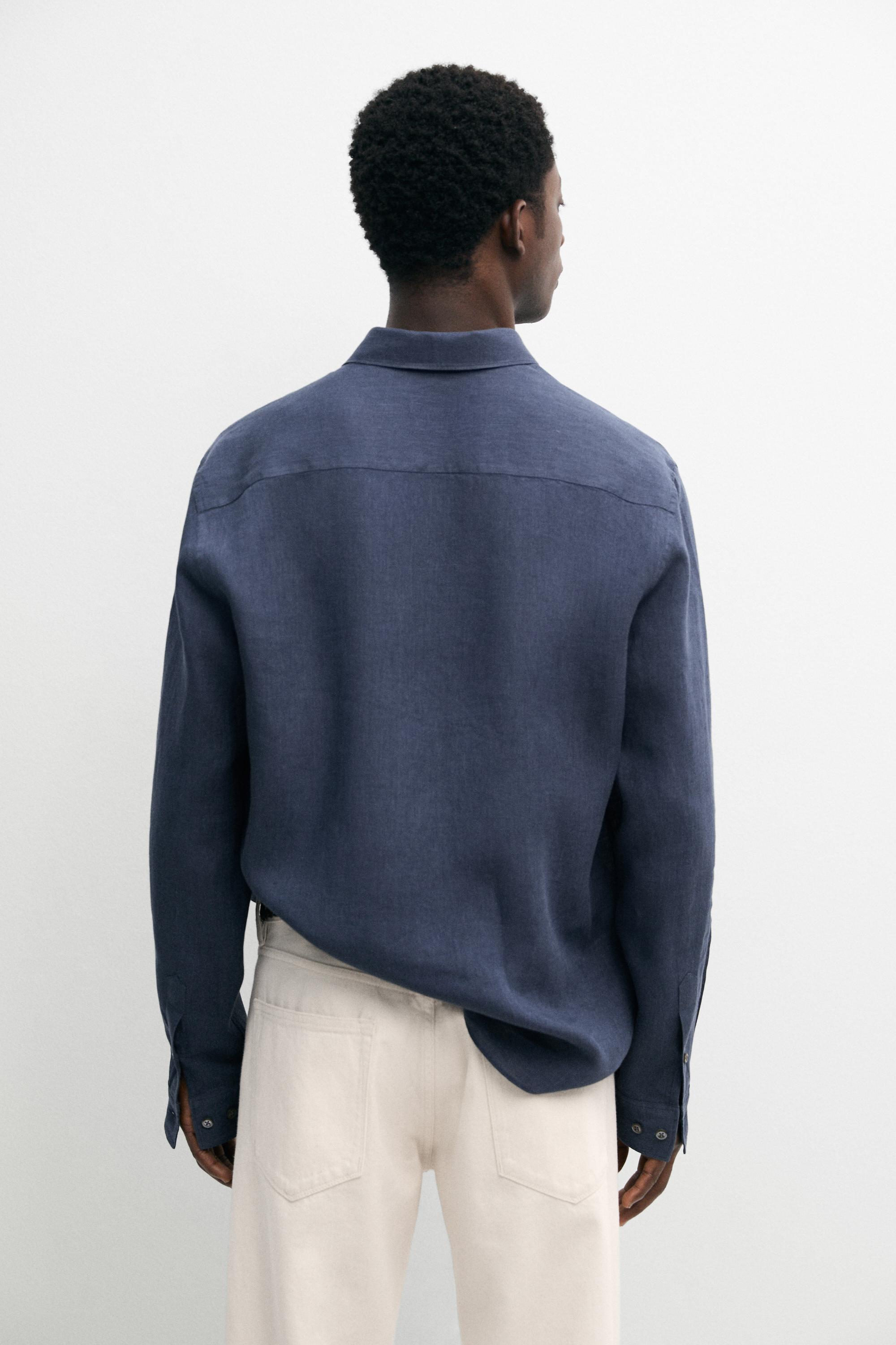 100% linen regular fit shirt — PETROL BLUE