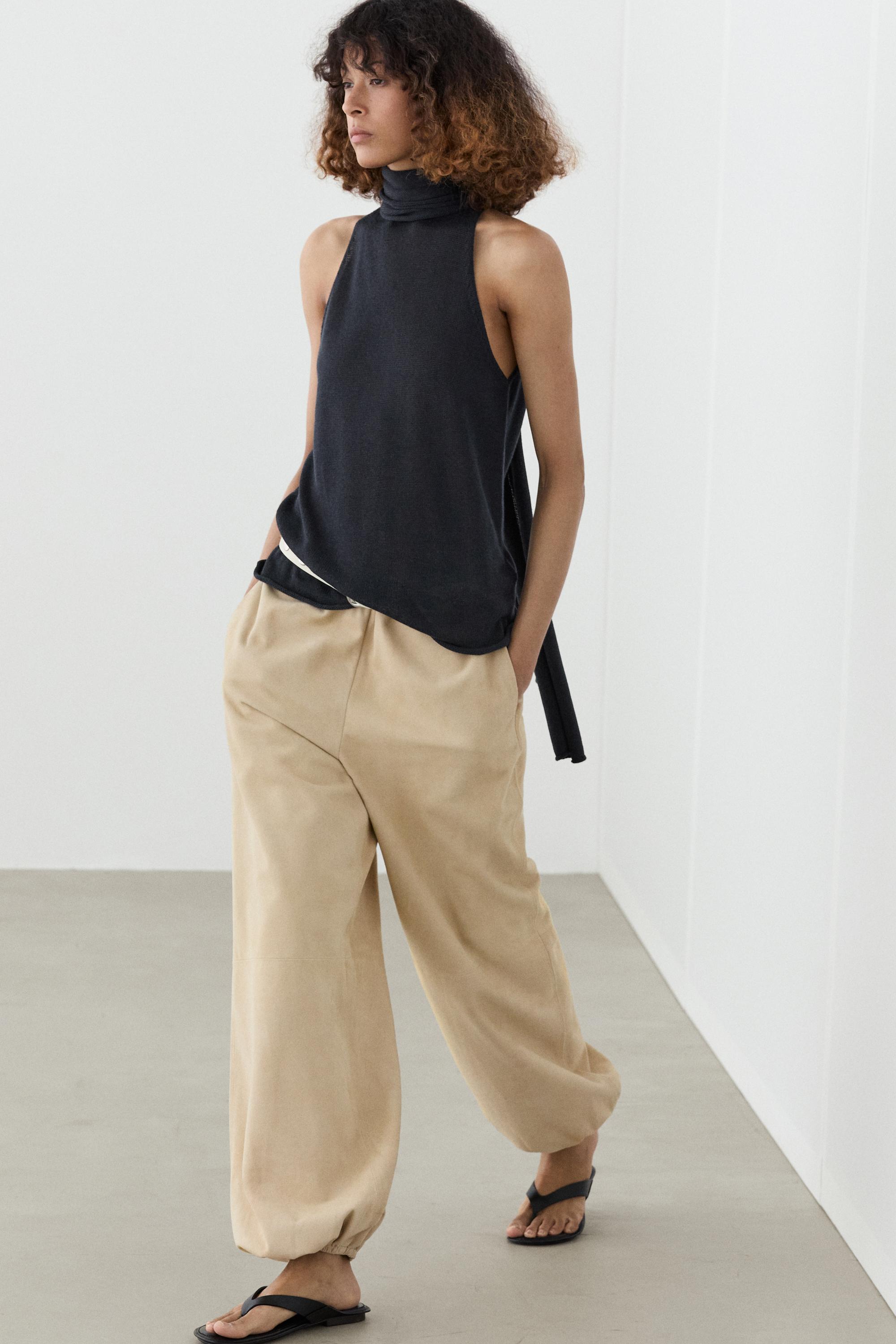 Flowing halter top with tie — NAVY BLUE