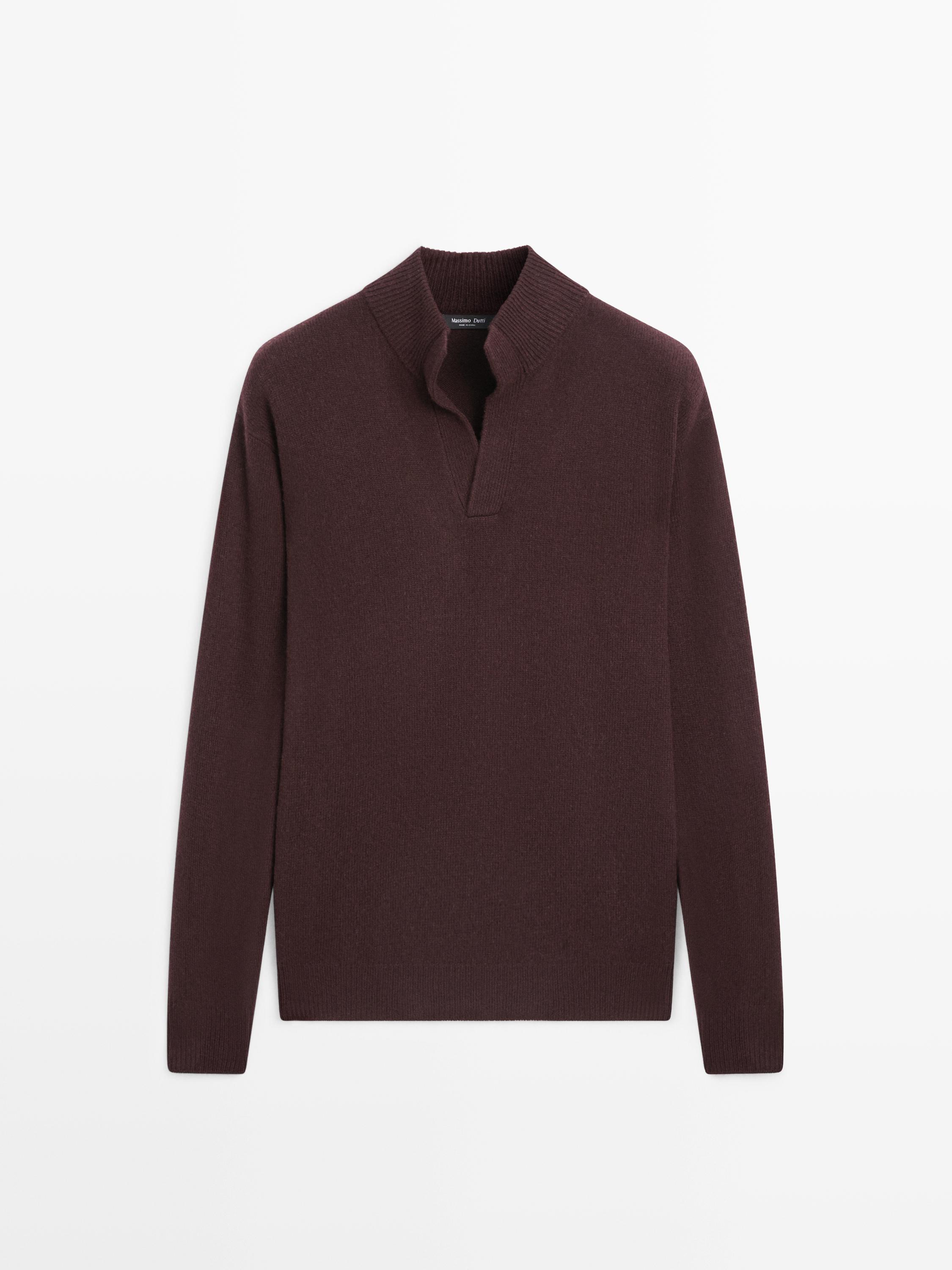 Mock neck knit sweater with V-neck