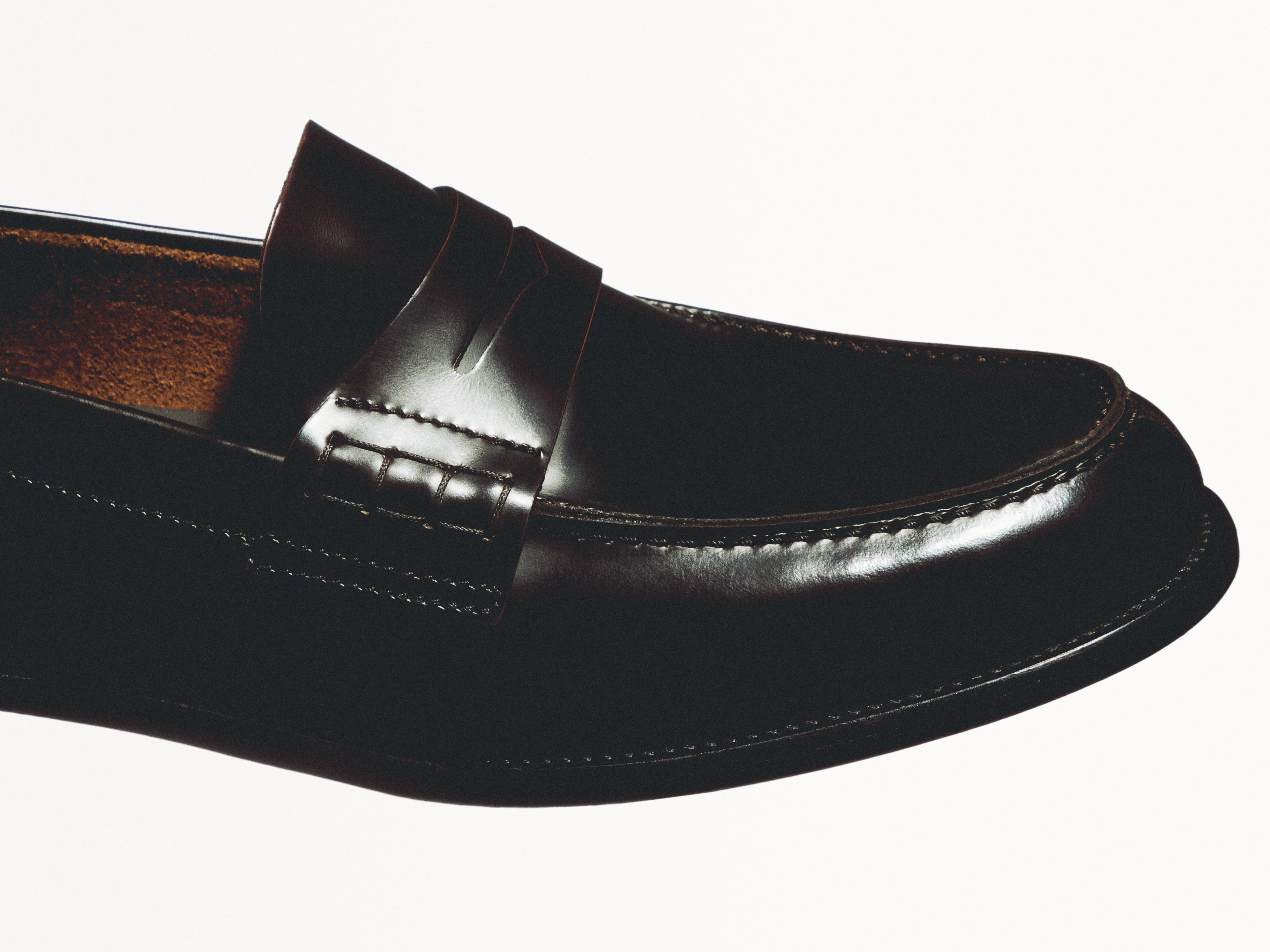 Leather loafers with penny strap — BROWN