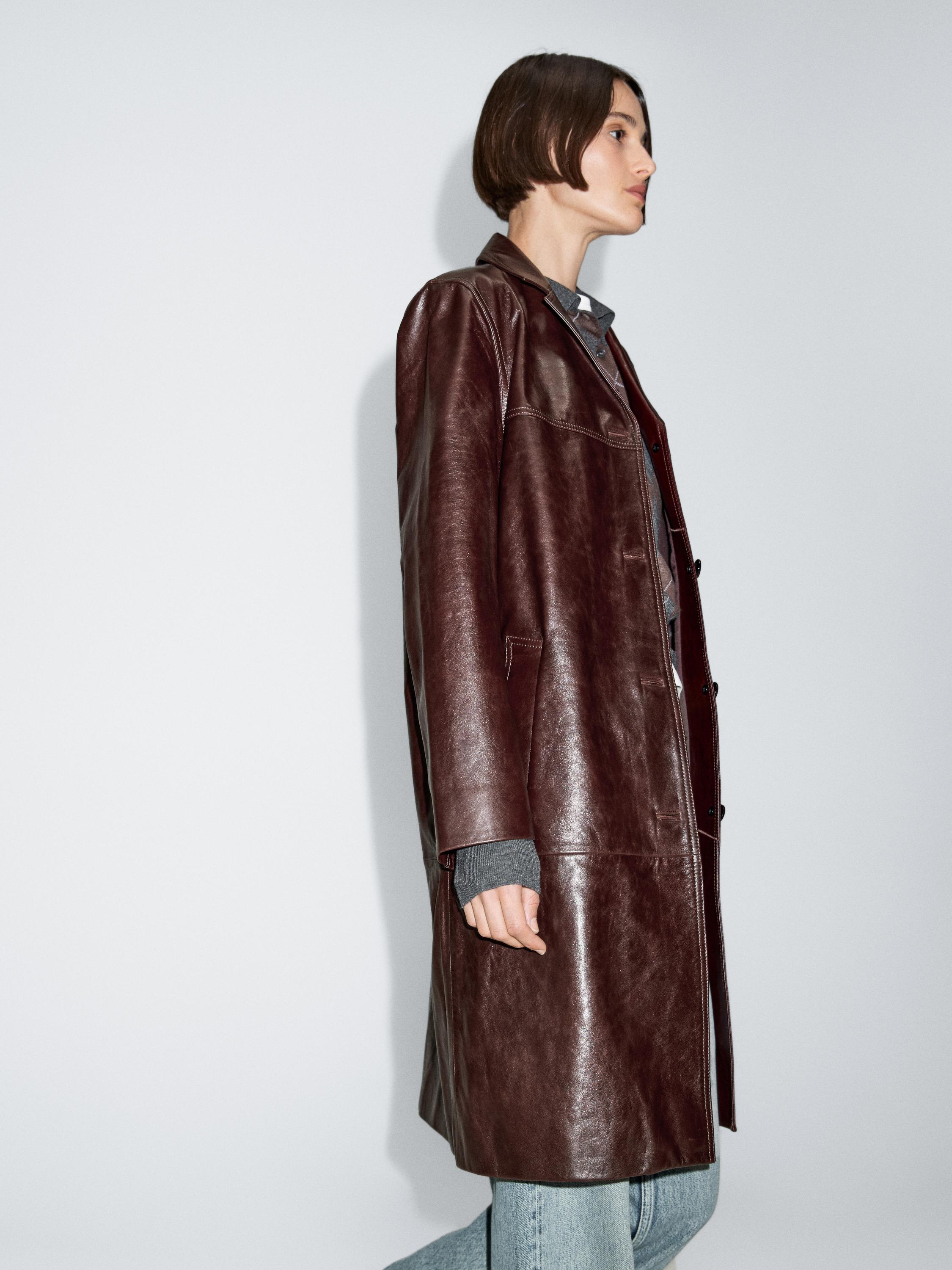 Zara Faux Leather Trench Coat Long Leather Coat Zara Brown Suede