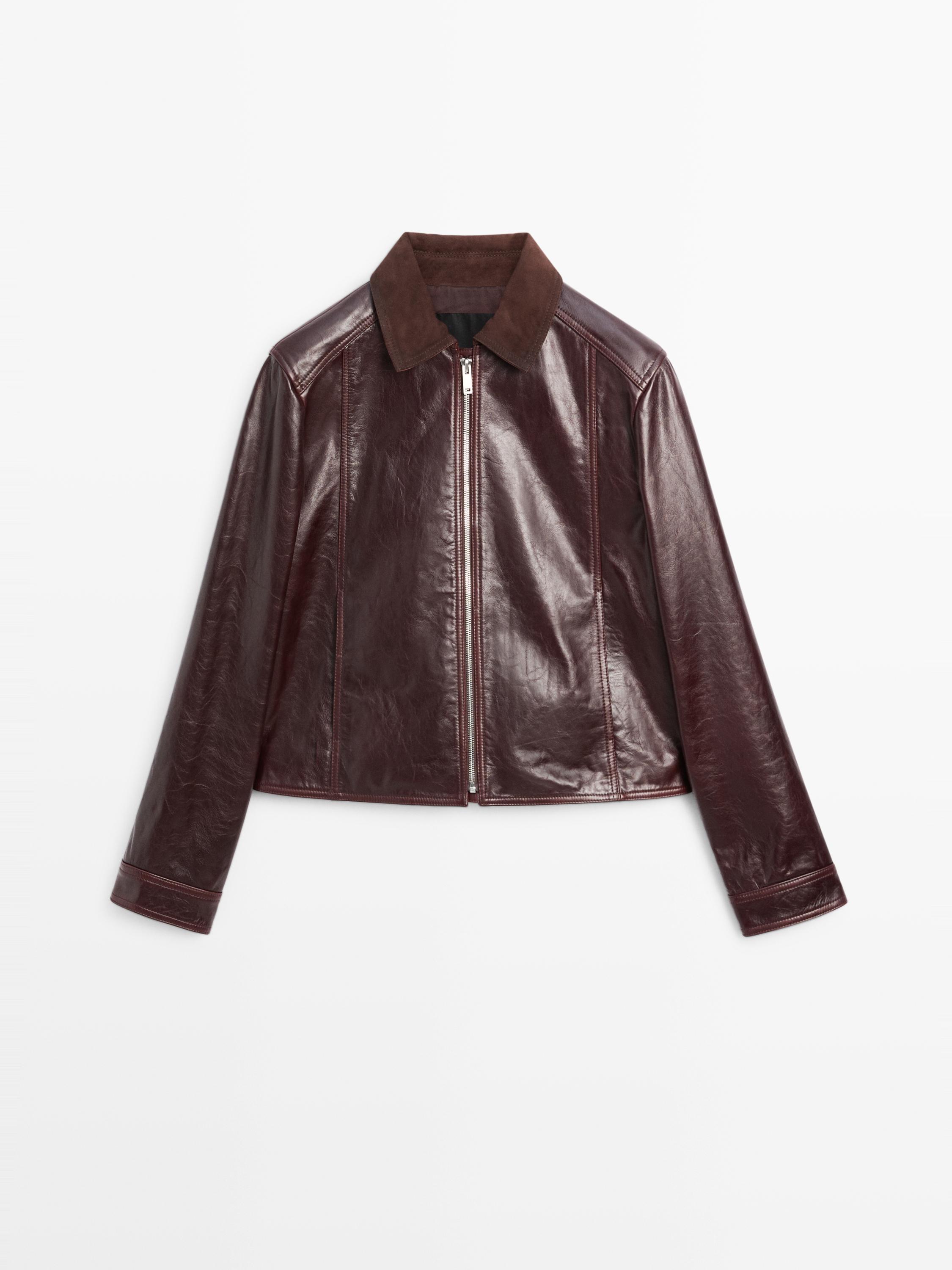 Nappa leather jacket with contrast suede collar