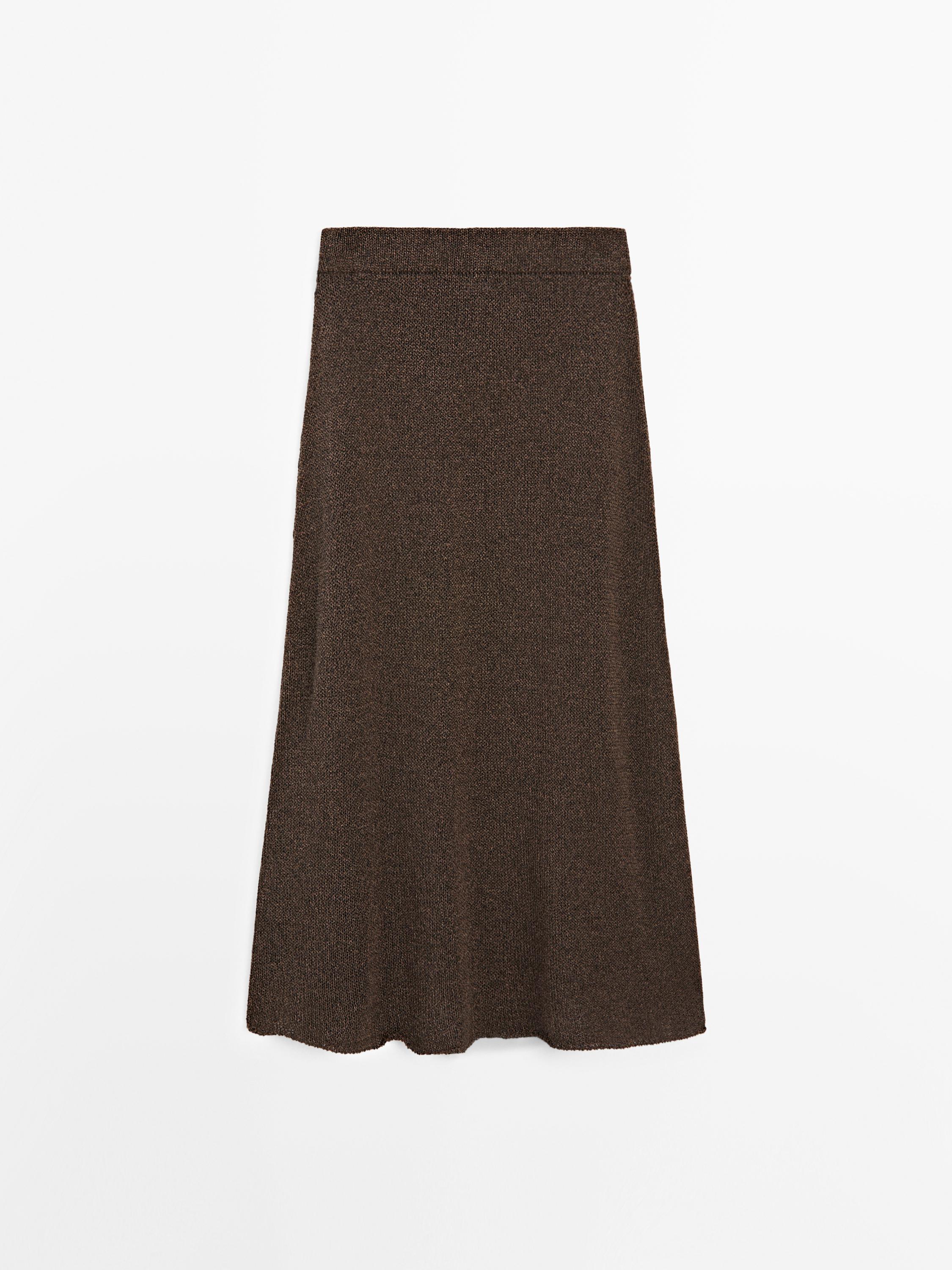 Long cotton blend knit skirt — Chocolate