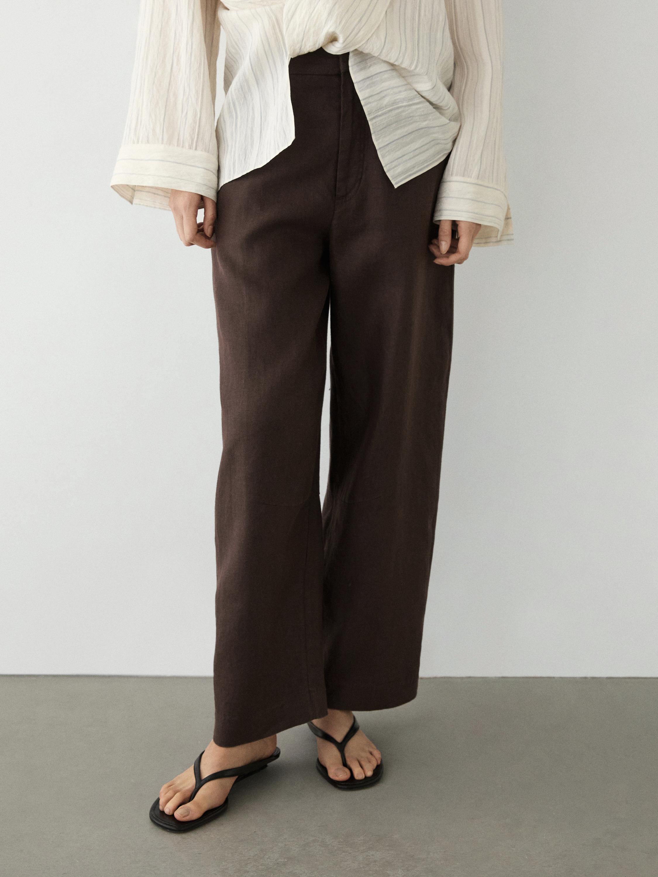Flowing 100% linen trousers — BROWN