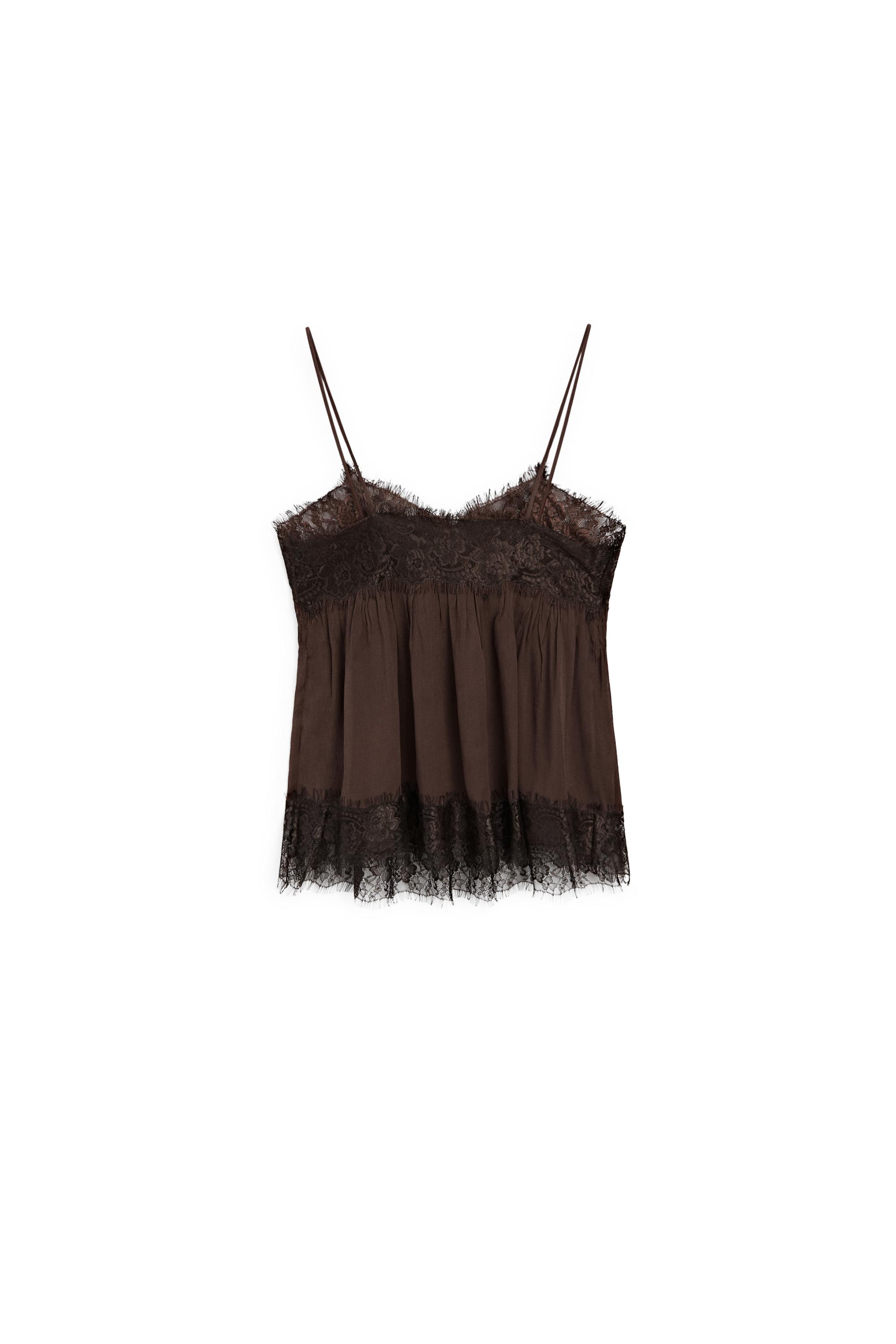 Camisole top with contrast lace detail · Brown · Underwear