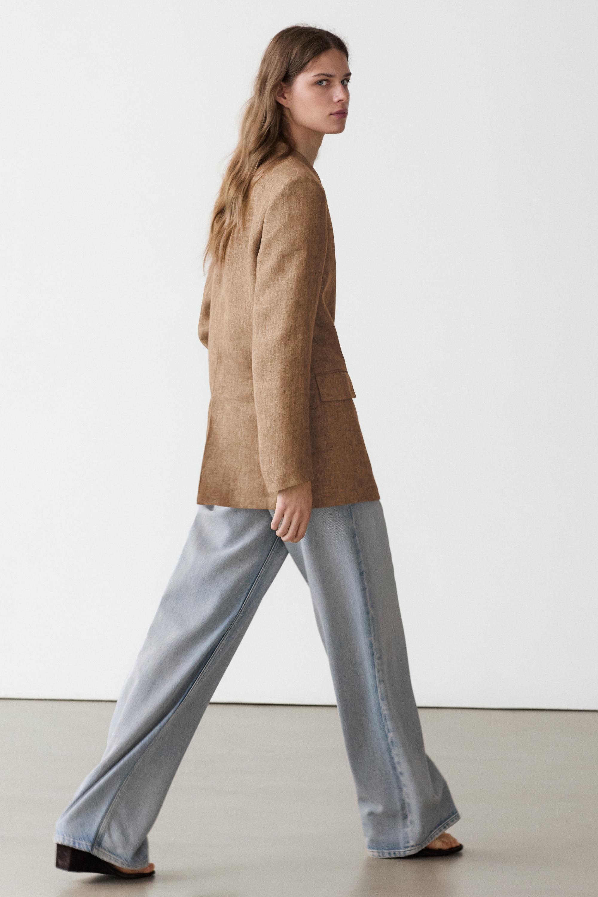 100% linen melange suit blazer — CAMEL