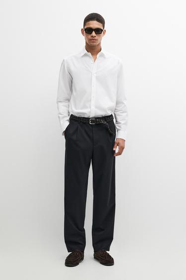 100% cotton regular fit melange twill shirt — WHITE 1