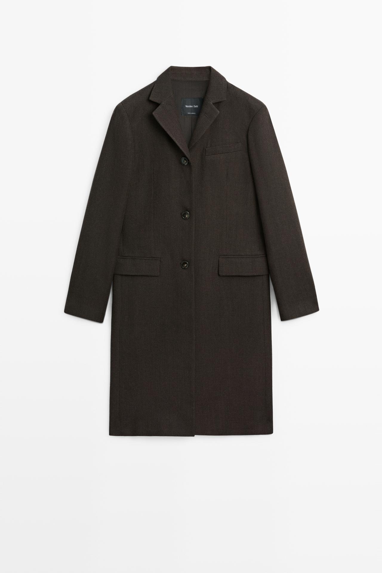 100% wool long coat — BROWN MARL