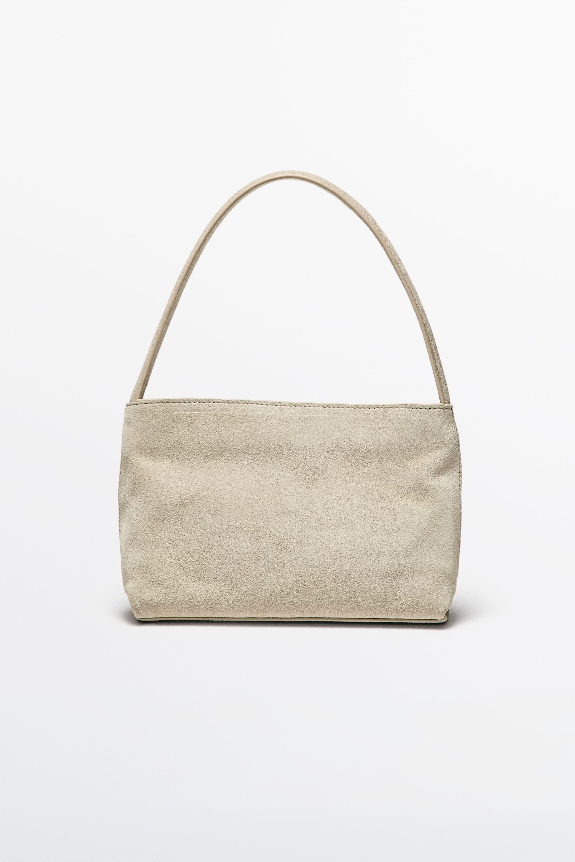 Split suede leather shoulder bag — Ecru