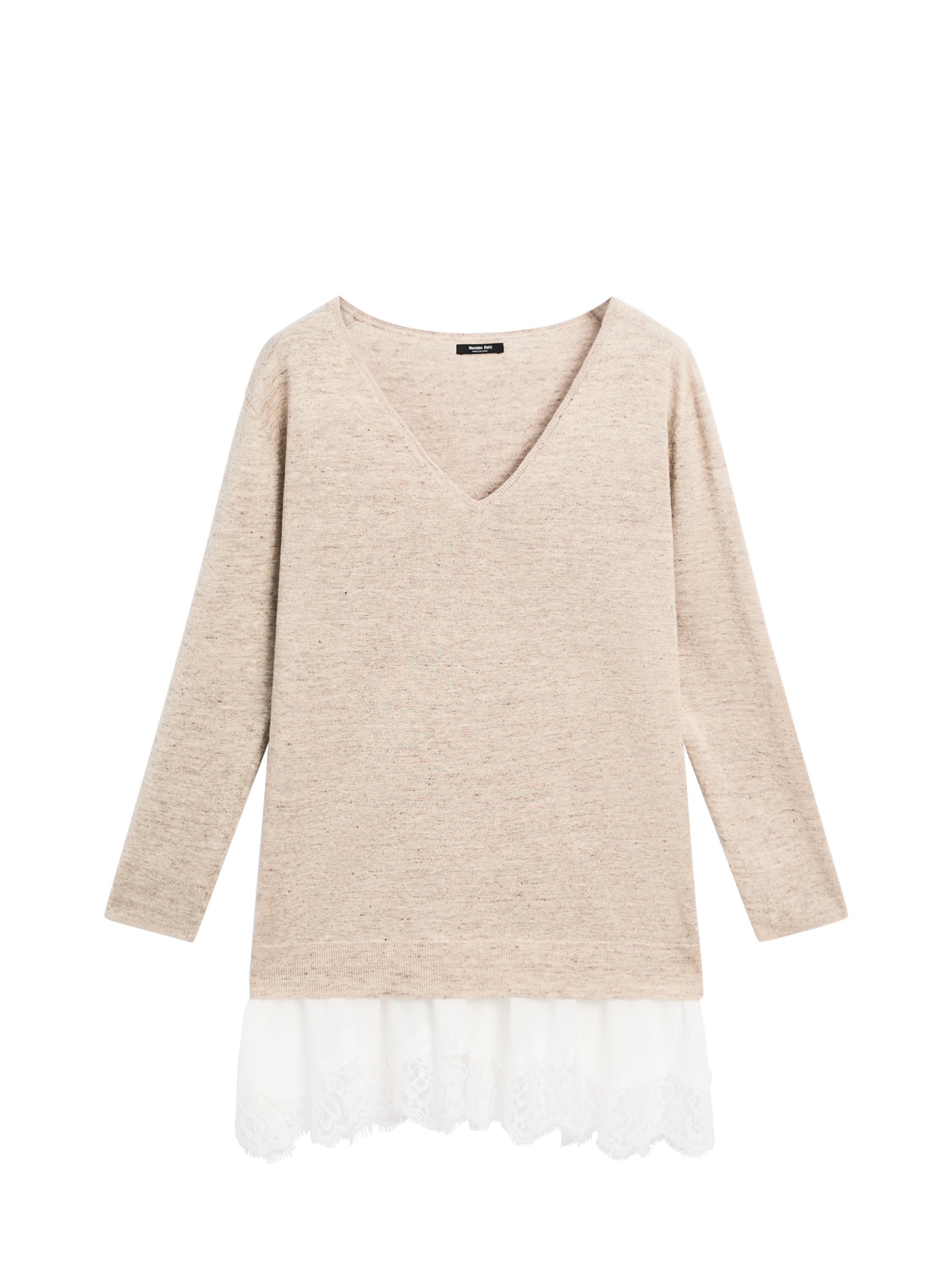 Linen blend dress with lace trim · Grey · Smart / Dresses