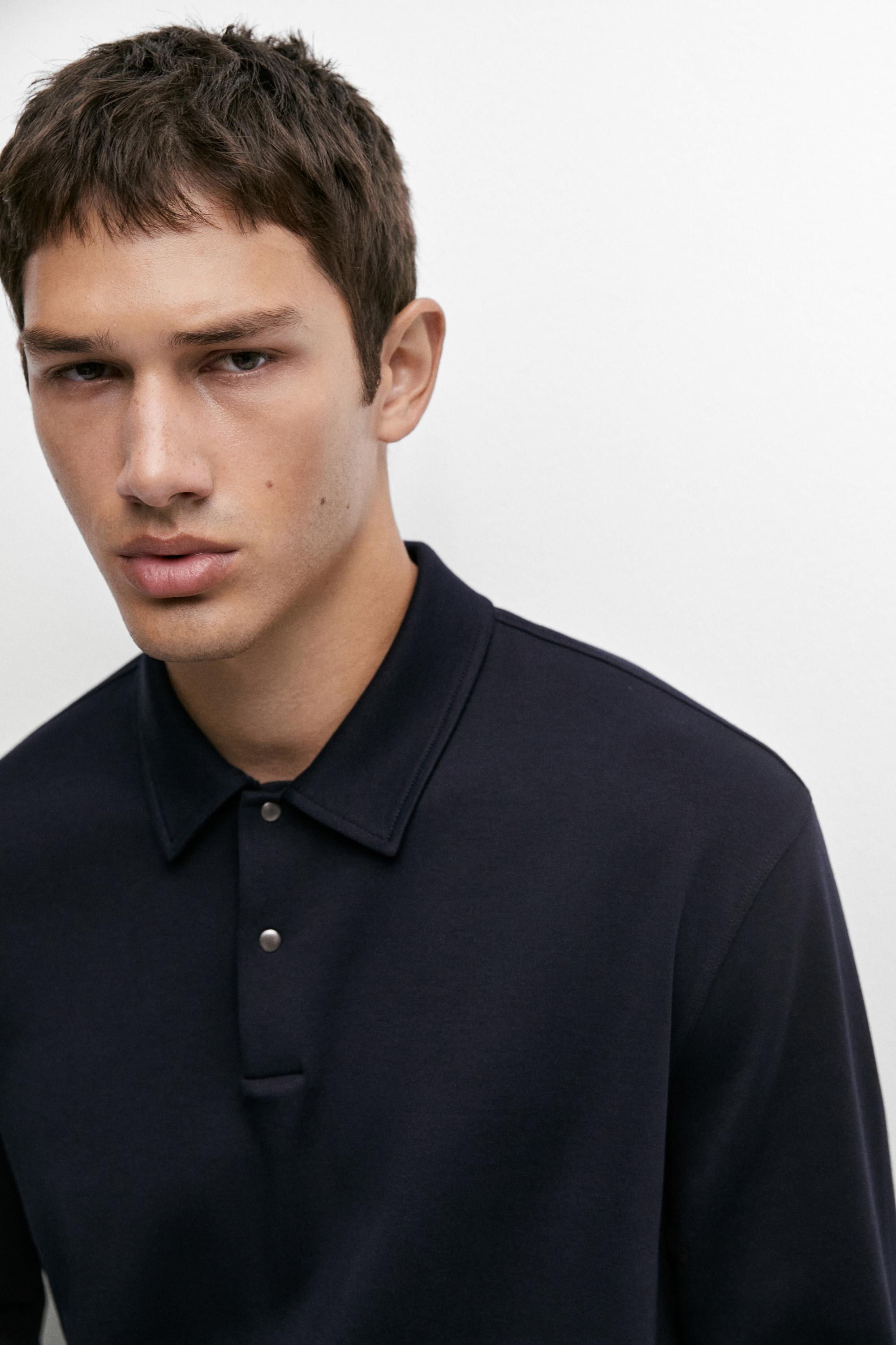 100% cotton long sleeve polo shirt — INK BLUE