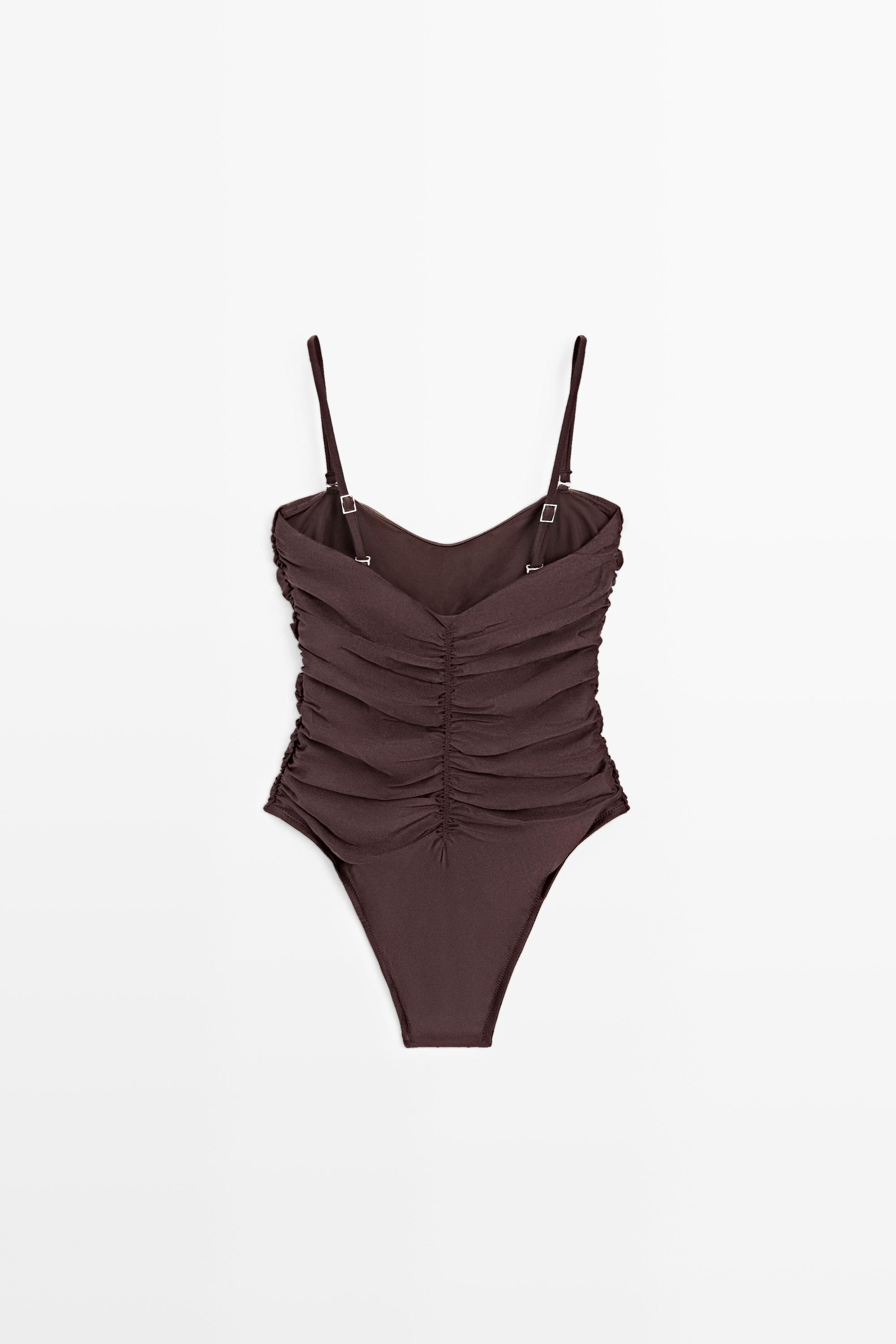 Shimmery gathered swimsuit — BROWN