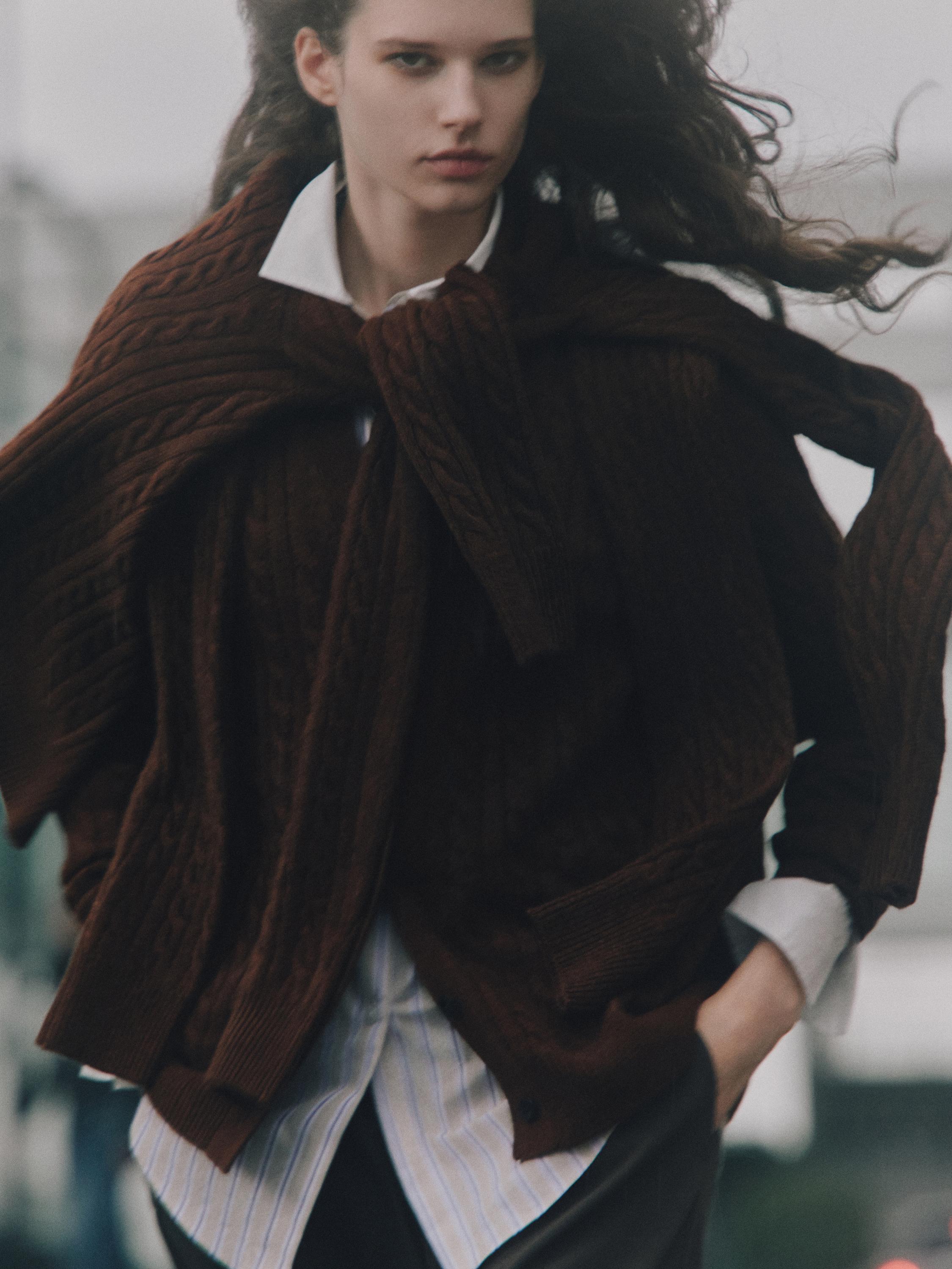 Wool blend cardigan with scarf detail